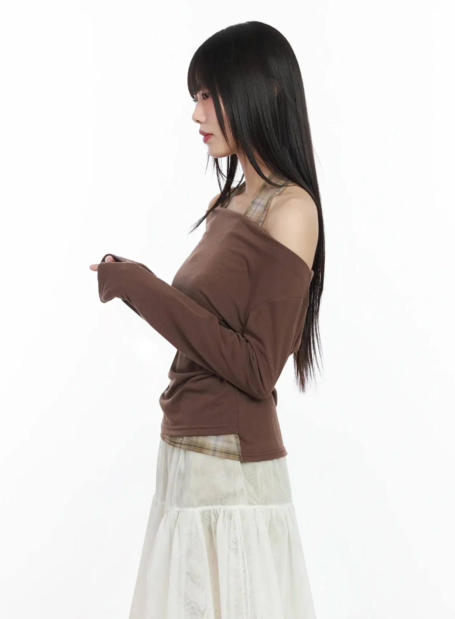 Plaid Layered Off-Shoulder Top IM523 - Image 8