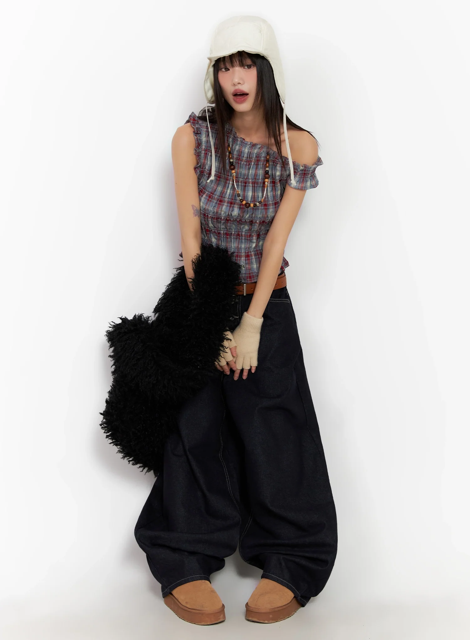 Plaid Off-Shoulder Blouse IN503 - Image 13
