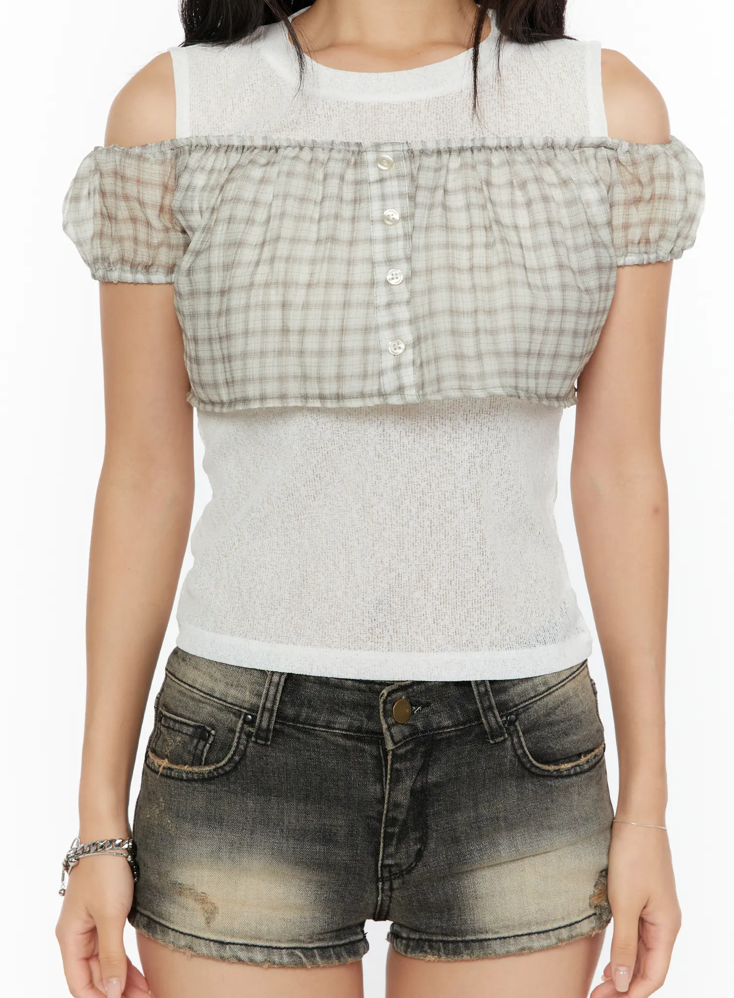 Plaid Off-Shoulder Crop Top CU526 - Image 8