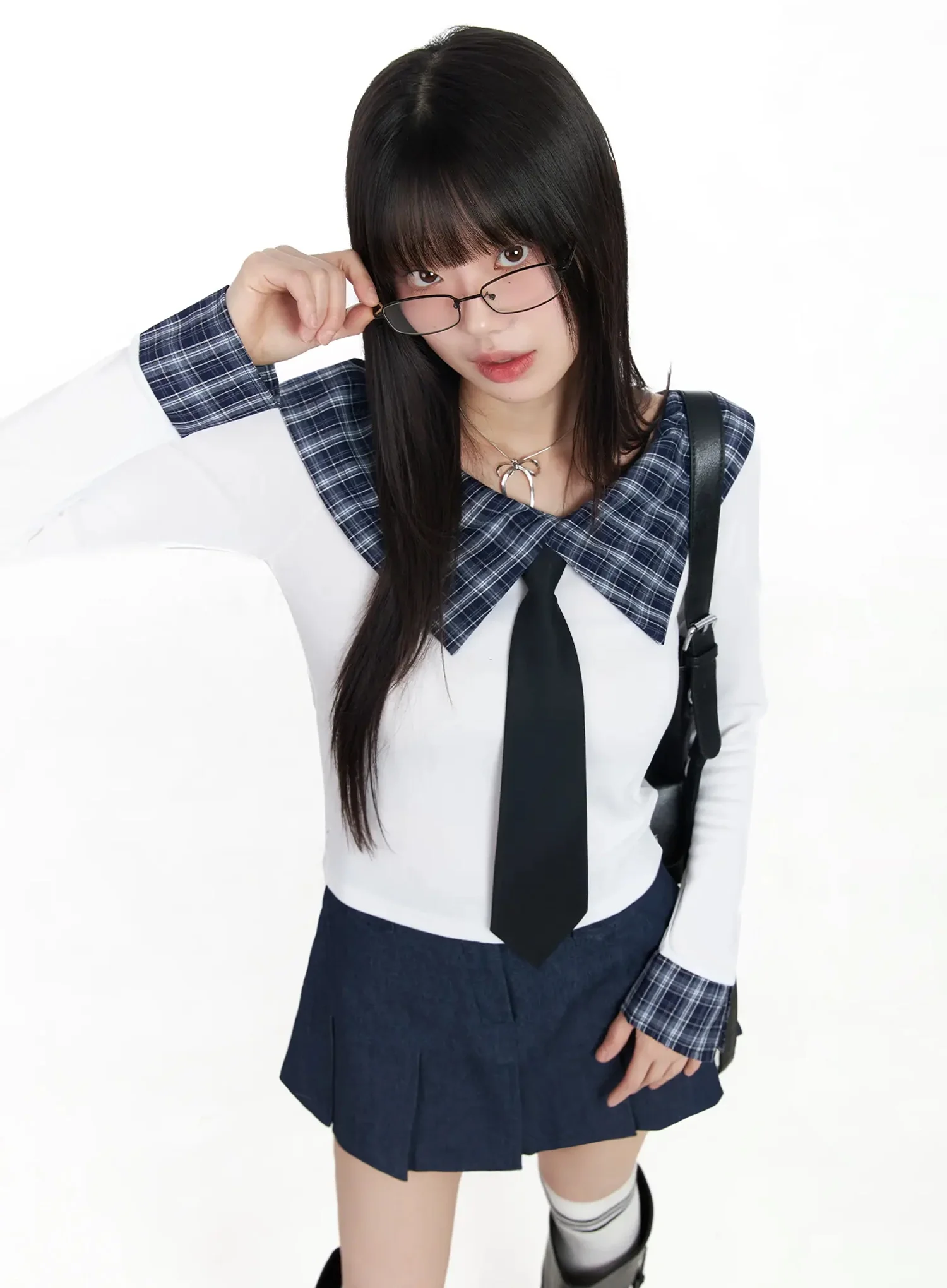 Plaid Off-Shoulder Long Sleeve Top IM523