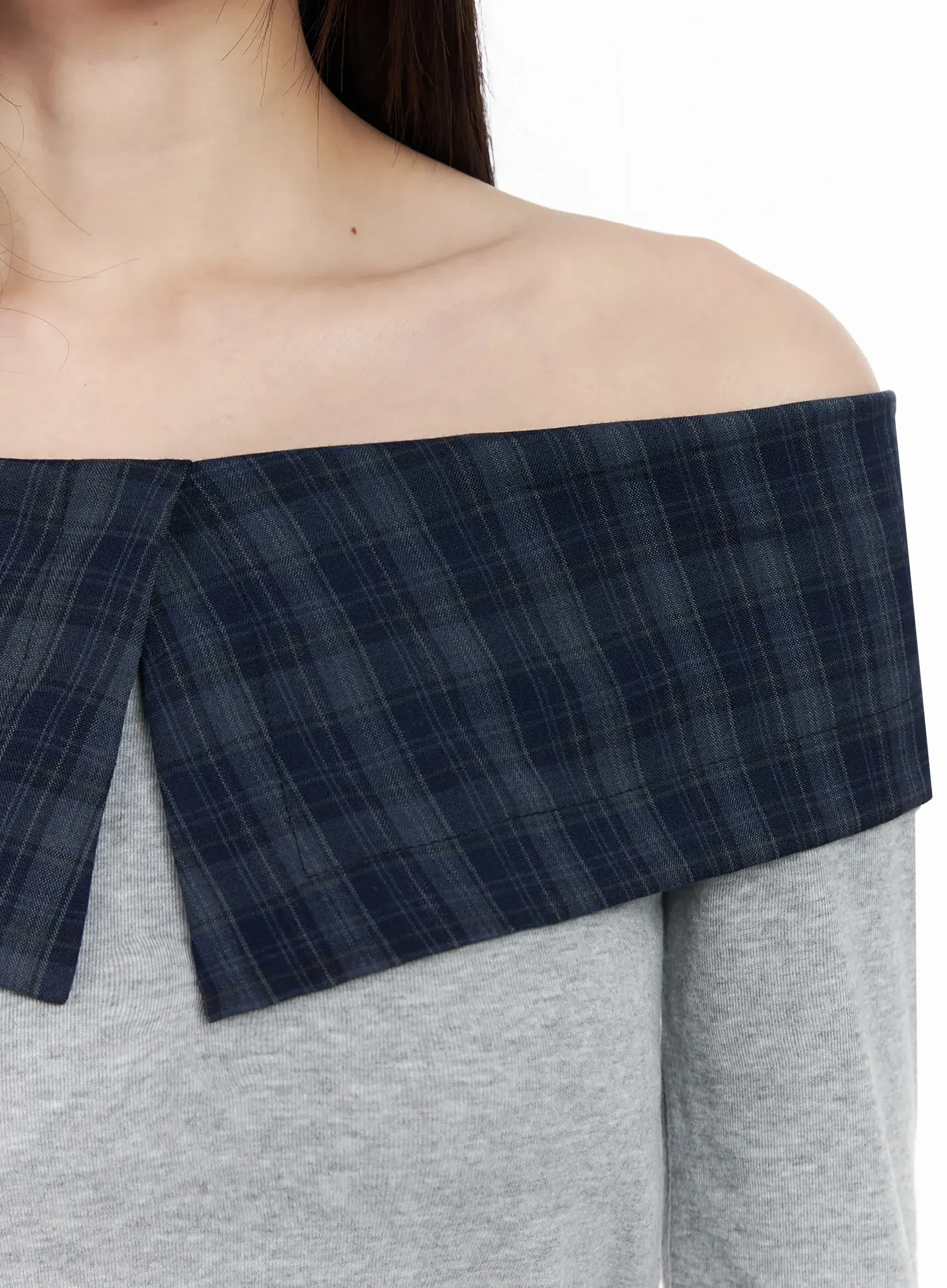 Plaid Off-Shoulder Long Sleeve Top IM523 - Image 14