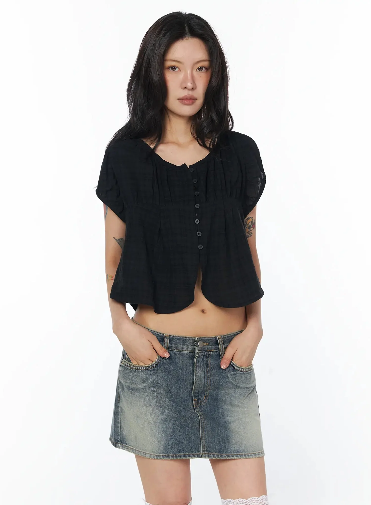 Plaid Puff Sleeve Blouse IU509 - Image 2