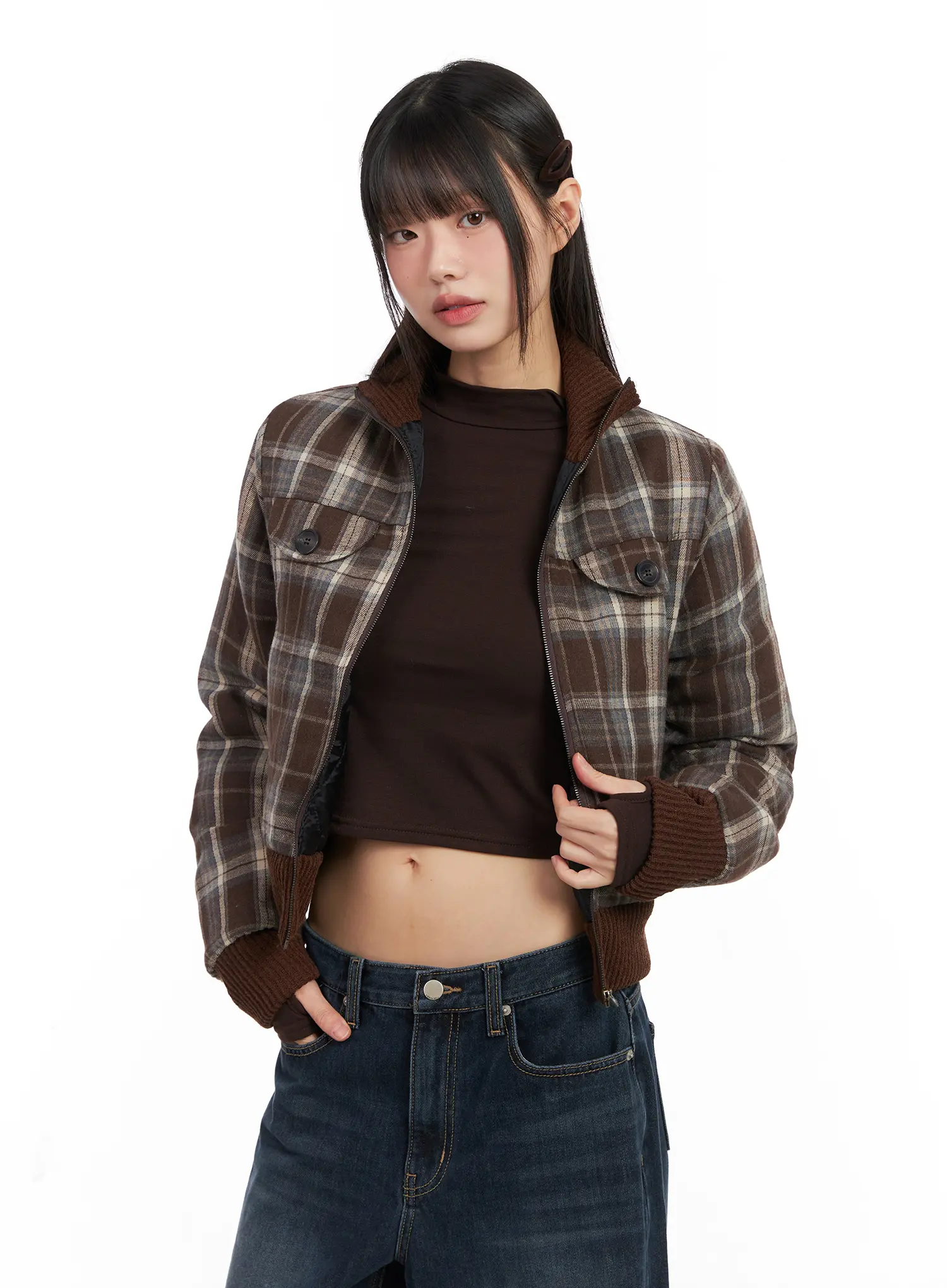 Plaid Quilted Bomber Jacket CN520 - Image 2