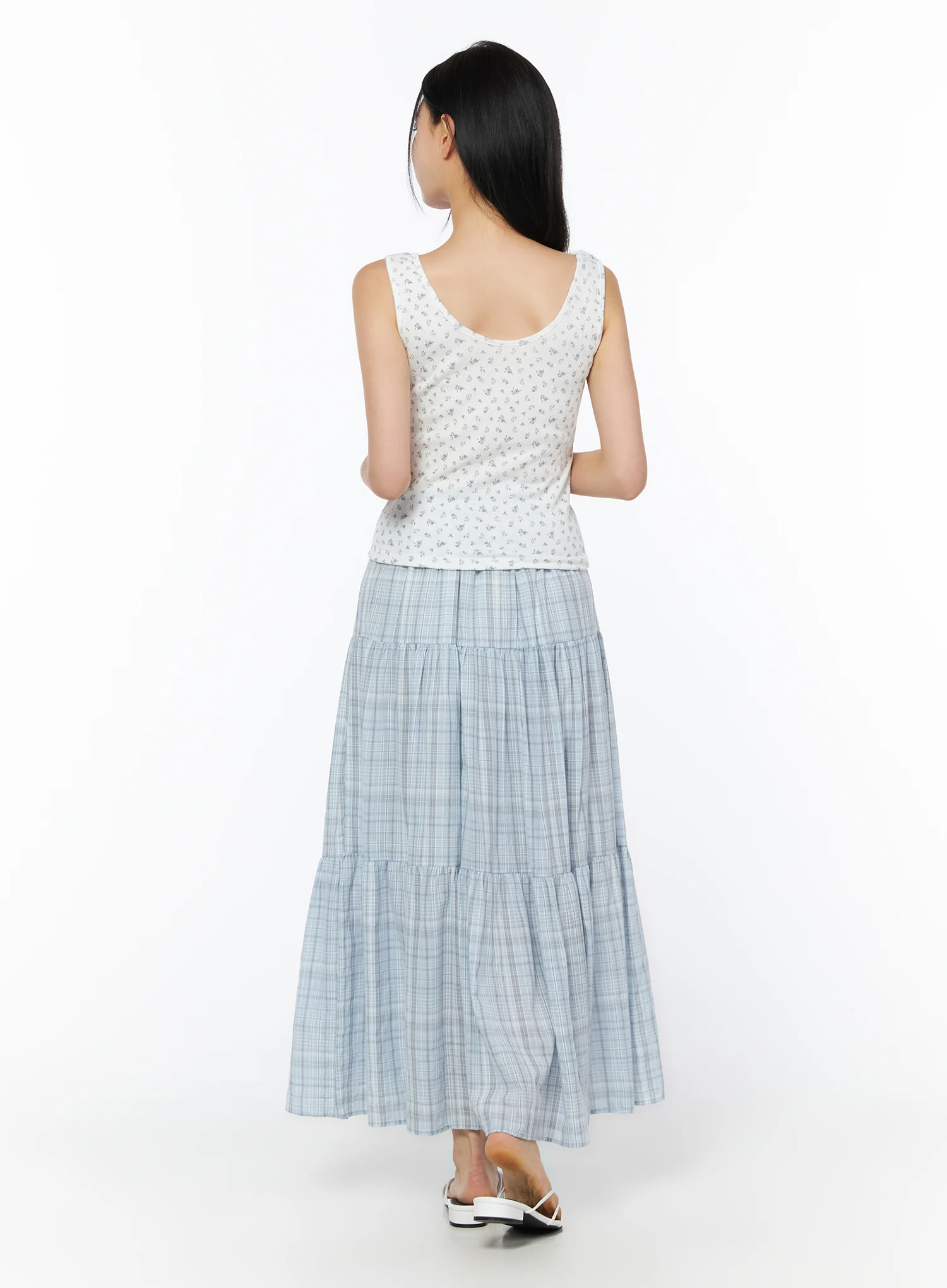 Plaid Ruffle Long Skirt IU519 - Image 10