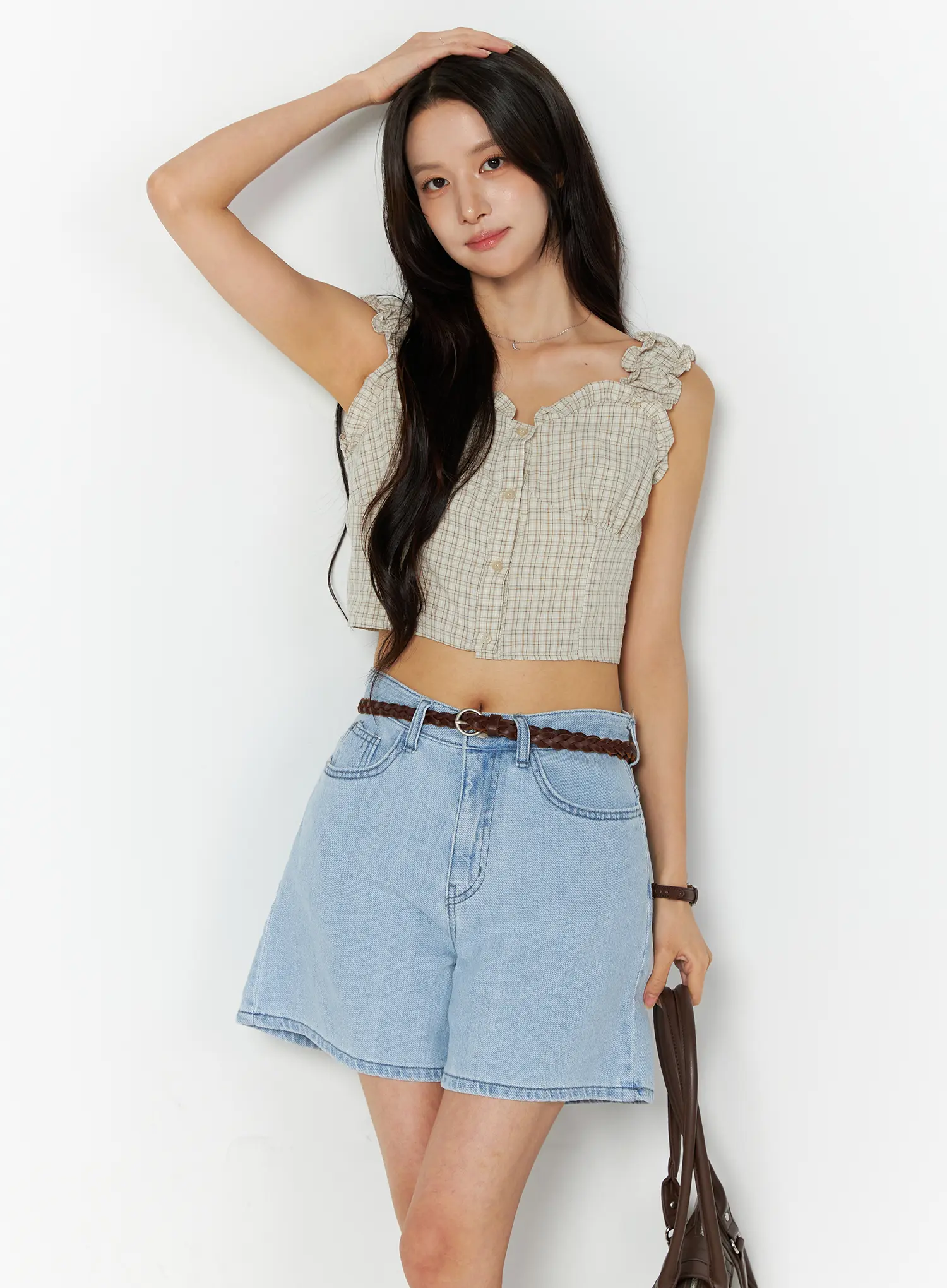 Plaid Ruffle Sleeveless Top CU522