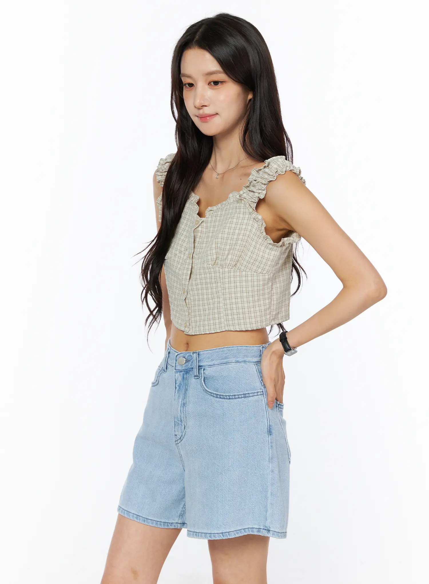 Plaid Ruffle Sleeveless Top CU522 - Image 5