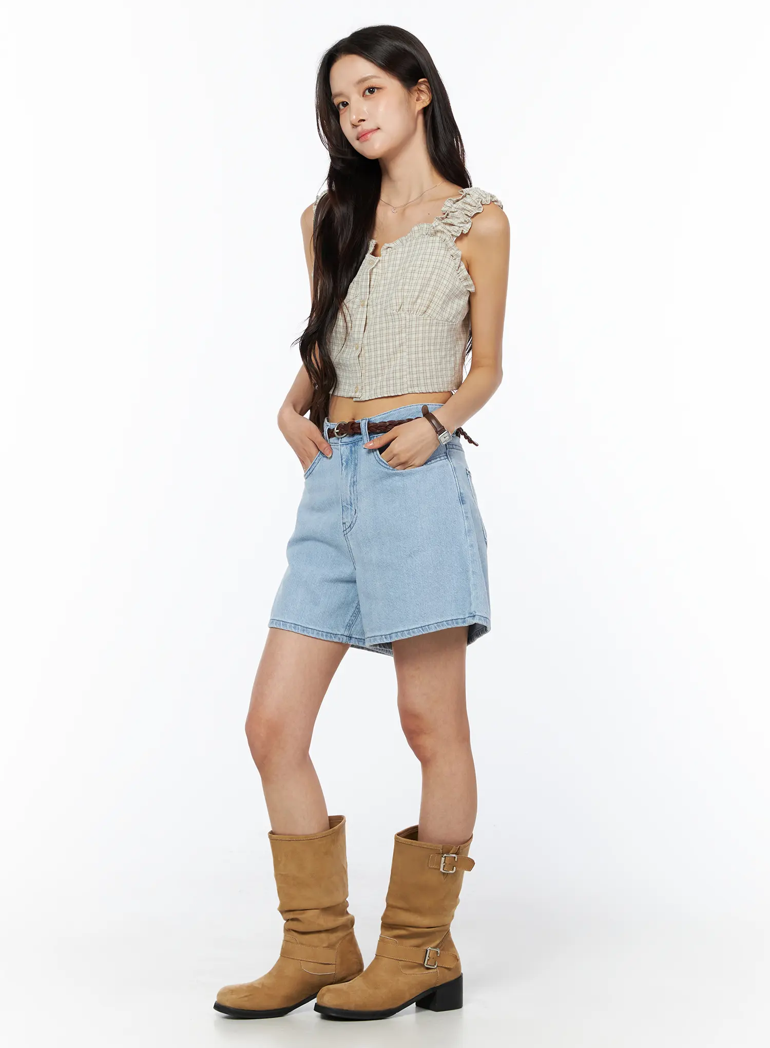 Plaid Ruffle Sleeveless Top CU522 - Image 6
