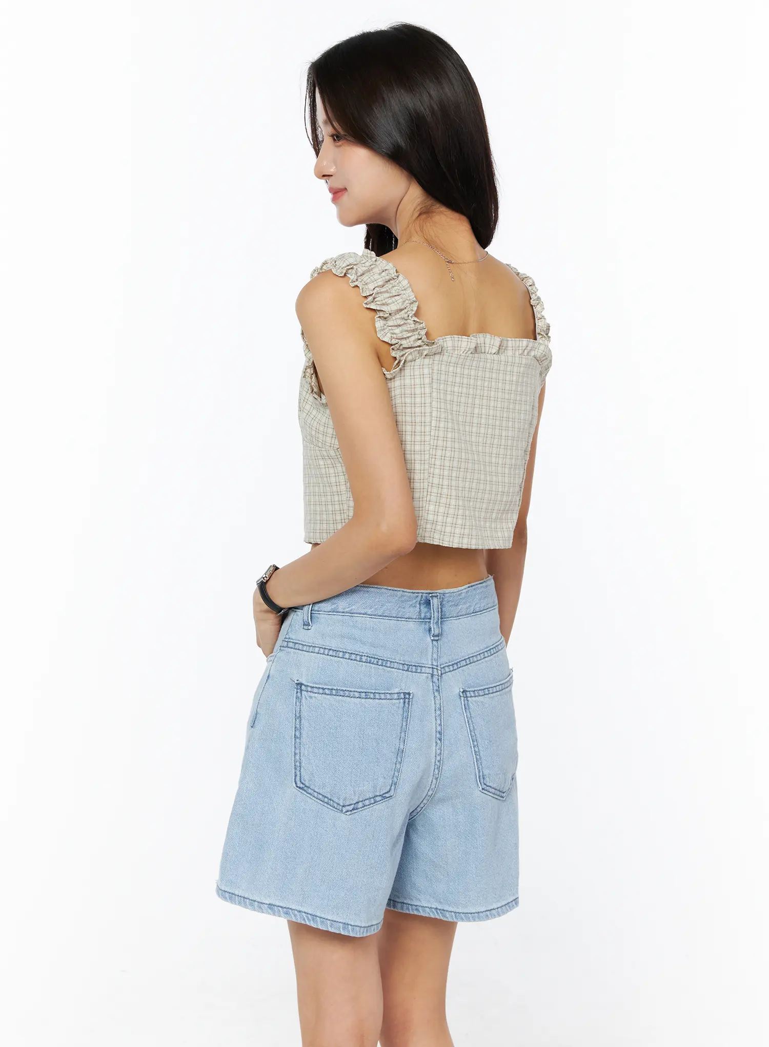 Plaid Ruffle Sleeveless Top CU522 - Image 7