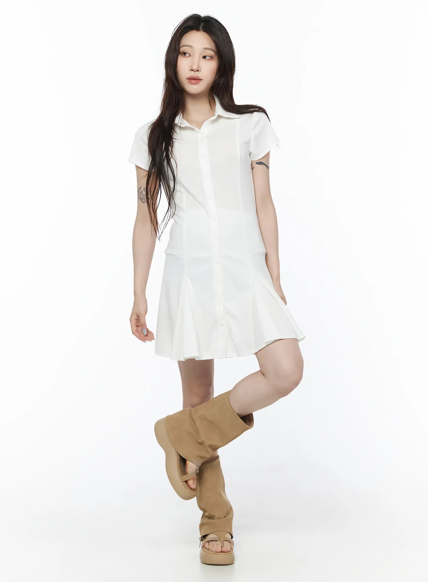 Pleated Collar Mini Dress CU510 - Image 3
