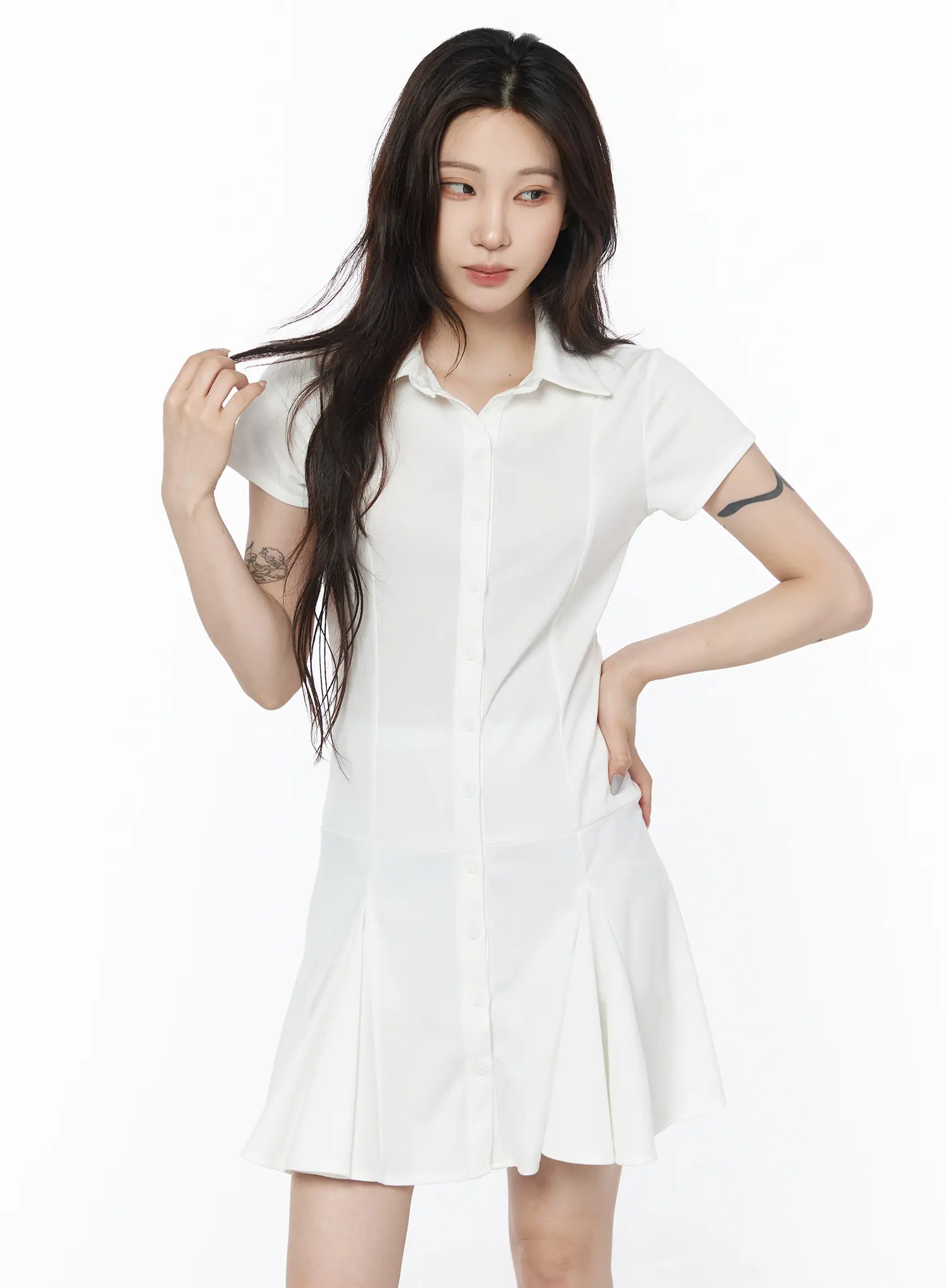 Pleated Collar Mini Dress CU510 - Image 9