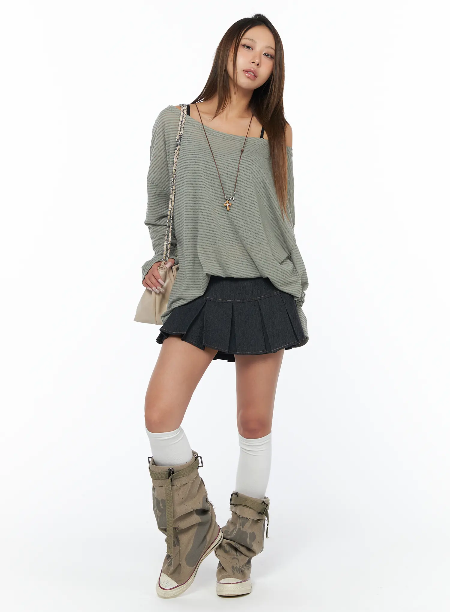 Pleated Denim Mini Skirt CA517