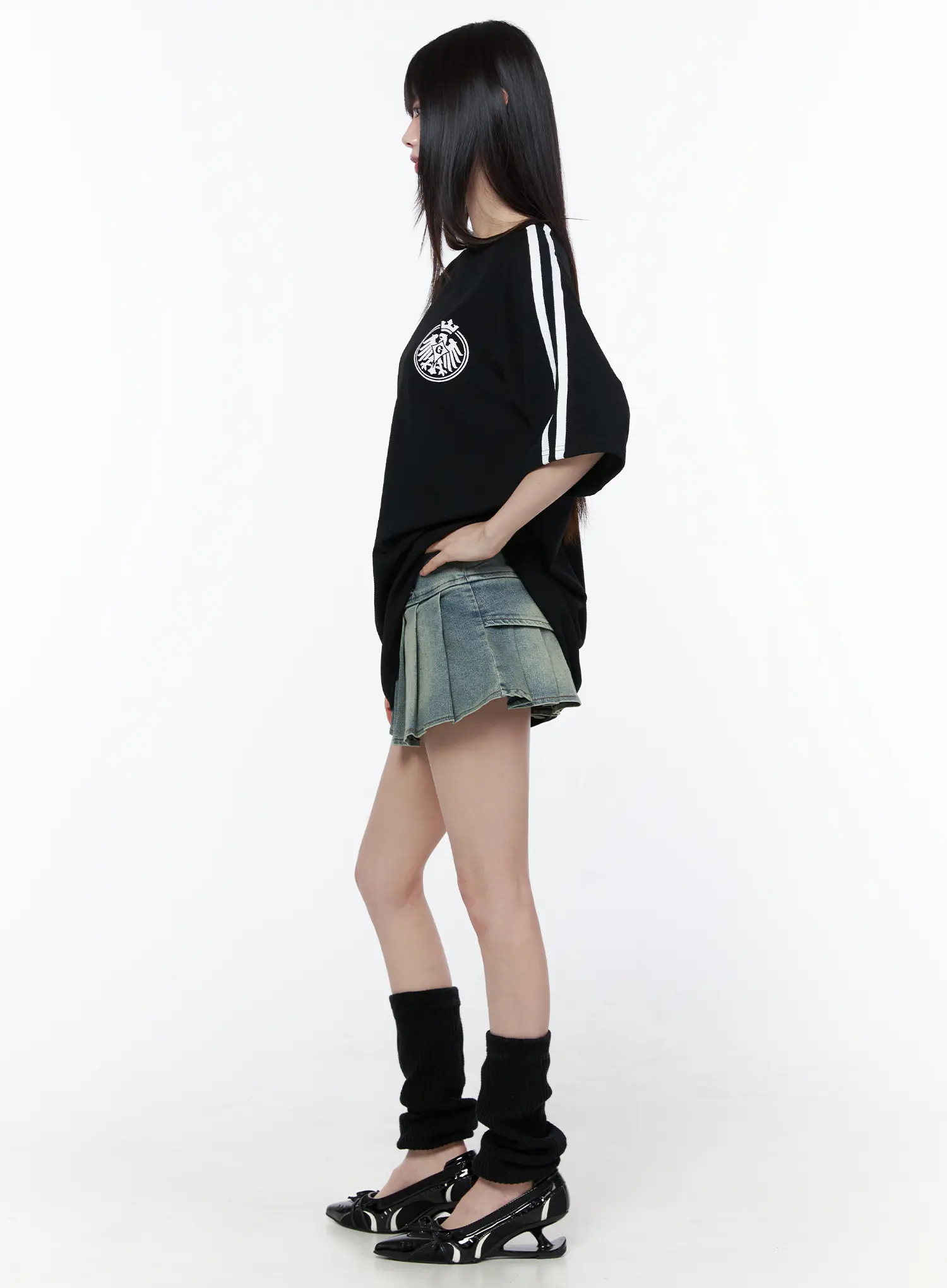 Pleated Denim Mini Skirt CU519 - Image 6