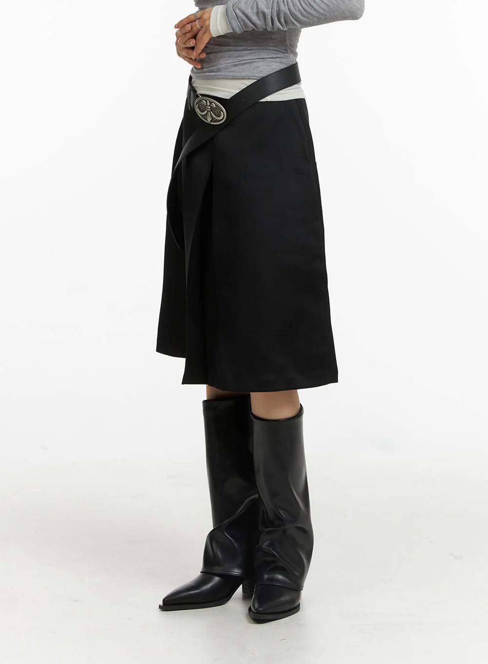 Pleated Mid-Length Solid Skirt CJ417 - Image 5