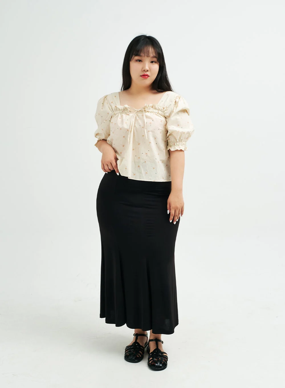 Plus Square Neck Flower Blouse IY24 - Image 3