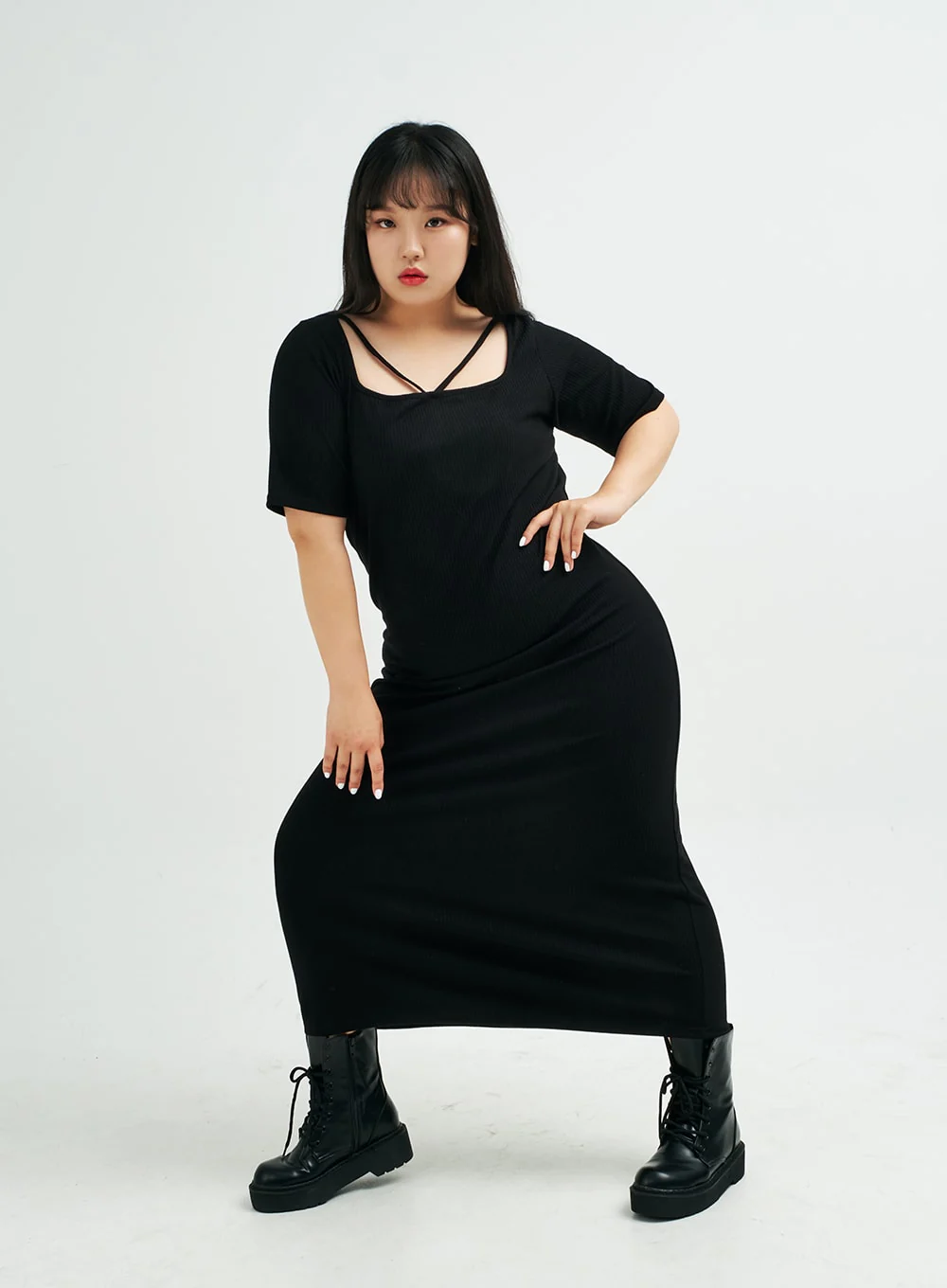 Plus Square Neck V Strap Maxi Dress IY24 - Image 5