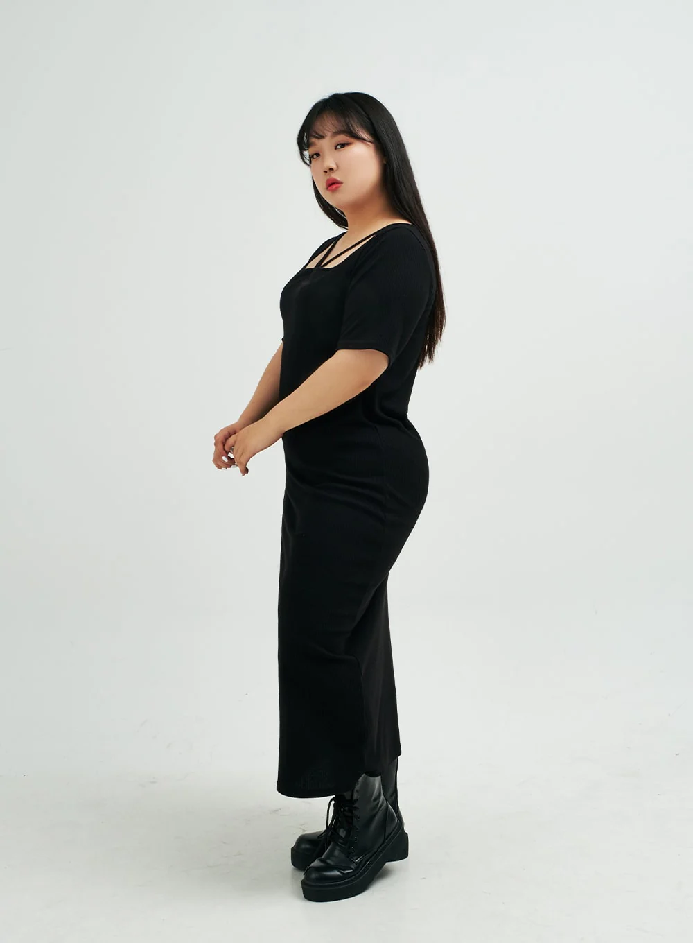 Plus Square Neck V Strap Maxi Dress IY24 - Image 6