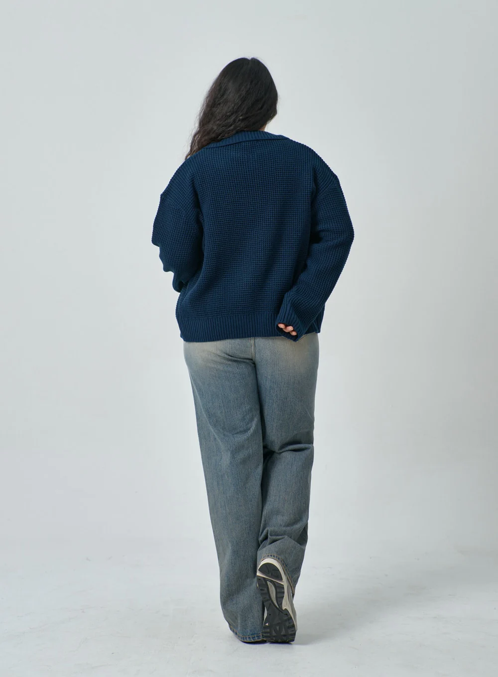 Plus Waffle Pattern Collared Two Way Zip-Up Knit - Image 13