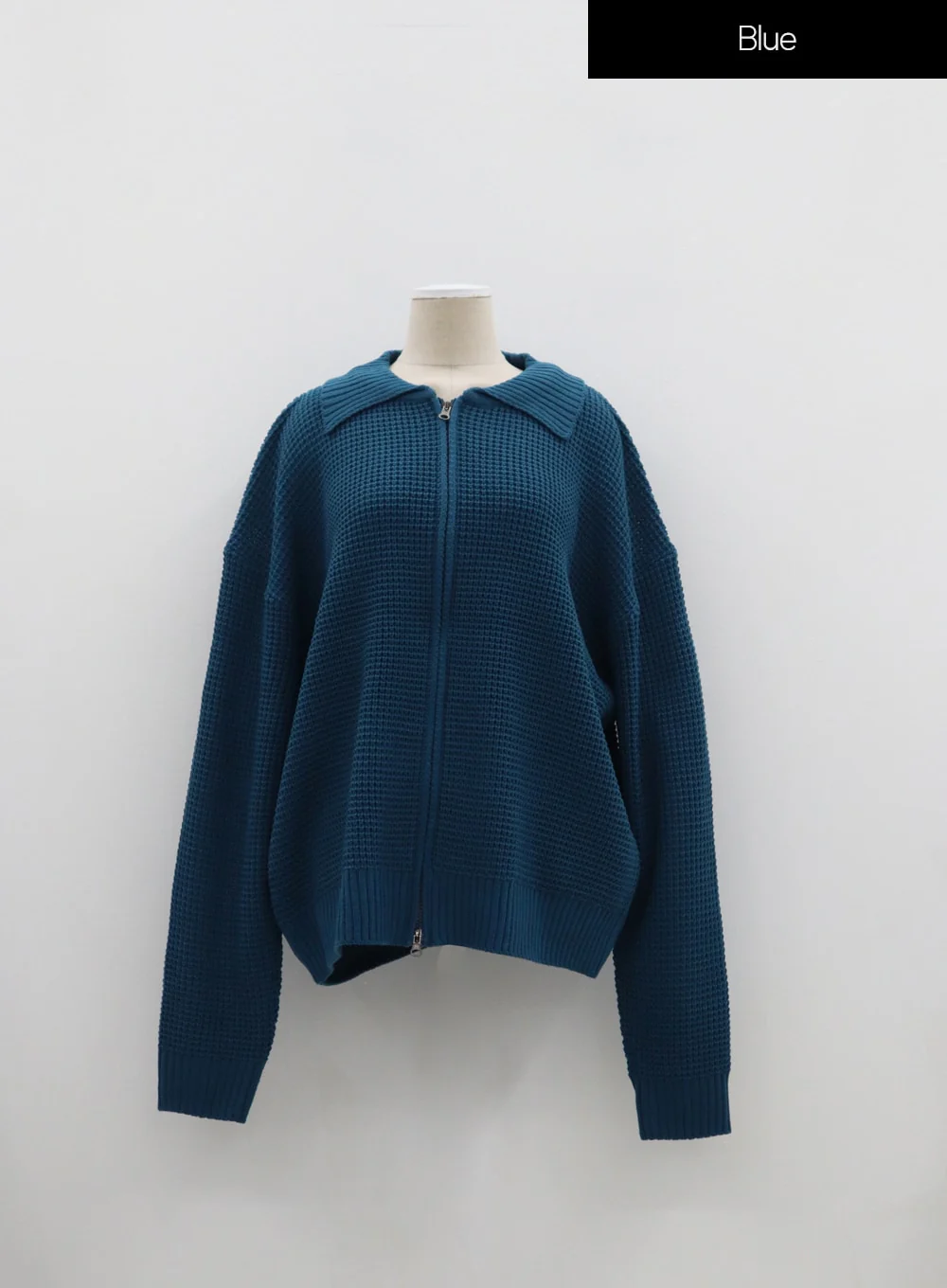 Plus Waffle Pattern Collared Two Way Zip-Up Knit - Image 16