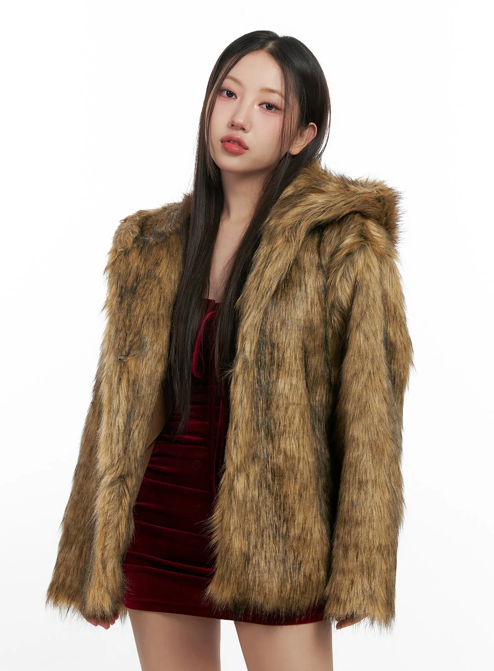 Plush Faux Fur Hooded Jacket CN413 - Image 14