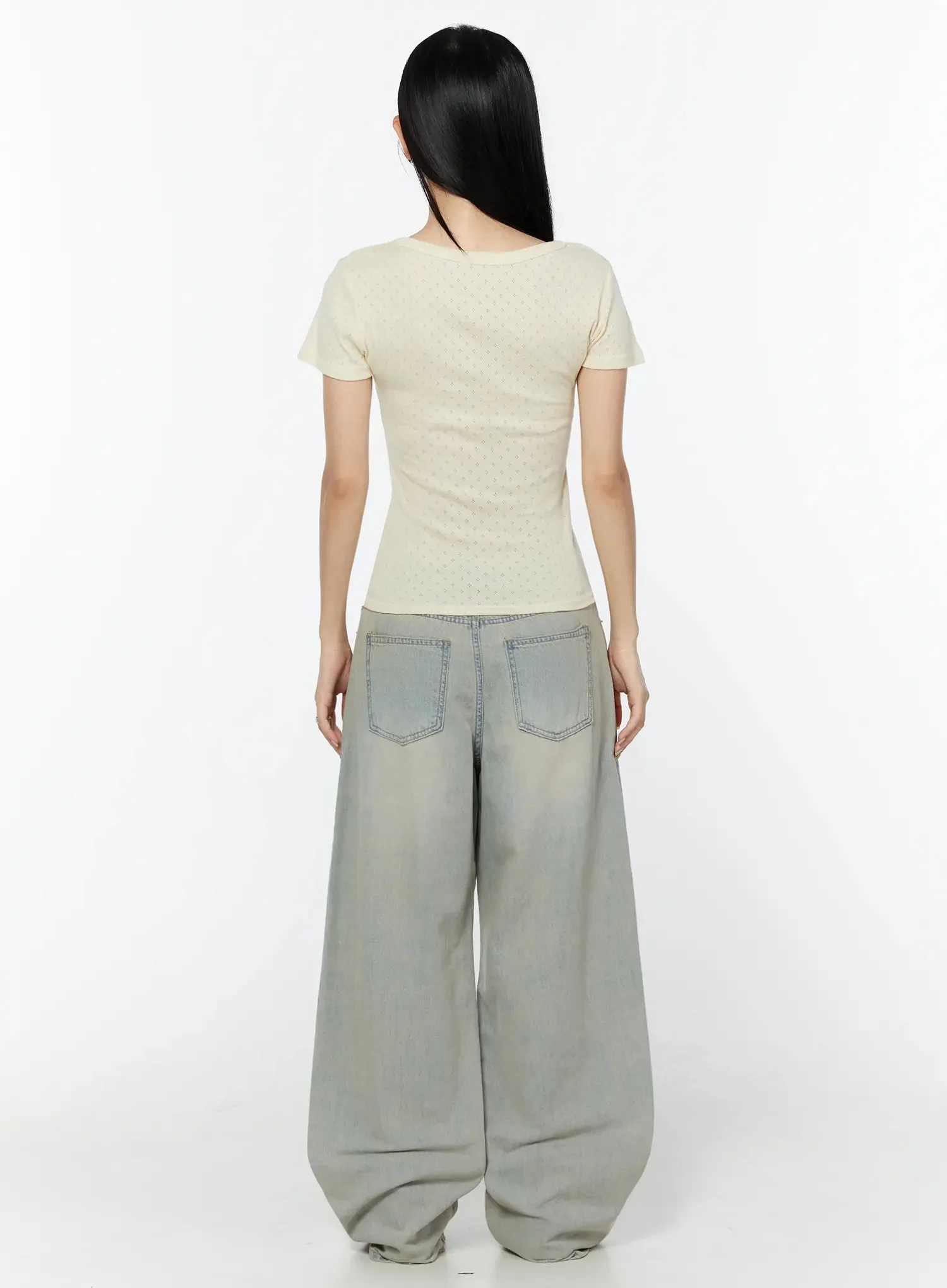 Pointelle Slim Henley V-Neck Tee IU524 - Image 5