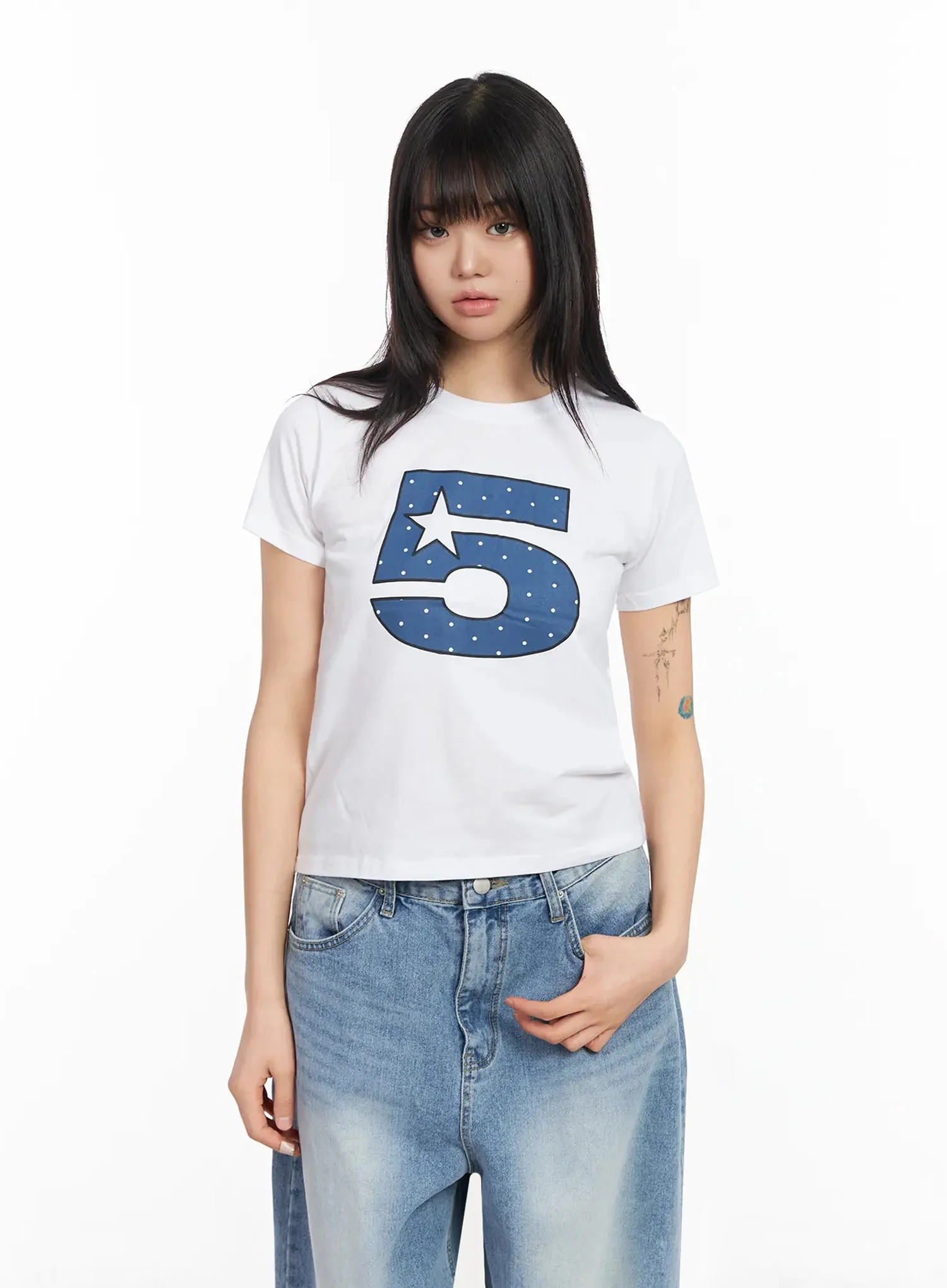 Polka Dot Graphic Number Crop Tee IA523 - Image 13