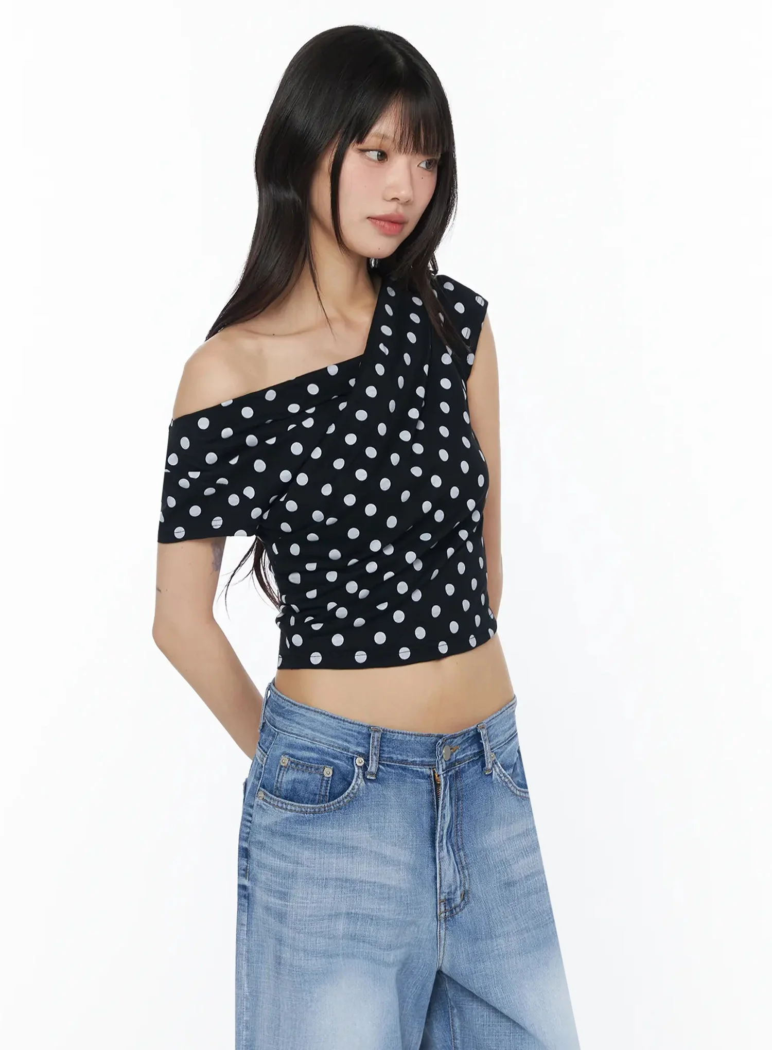 Polka Dot Off-Shoulder Crop Top IY525 - Image 2