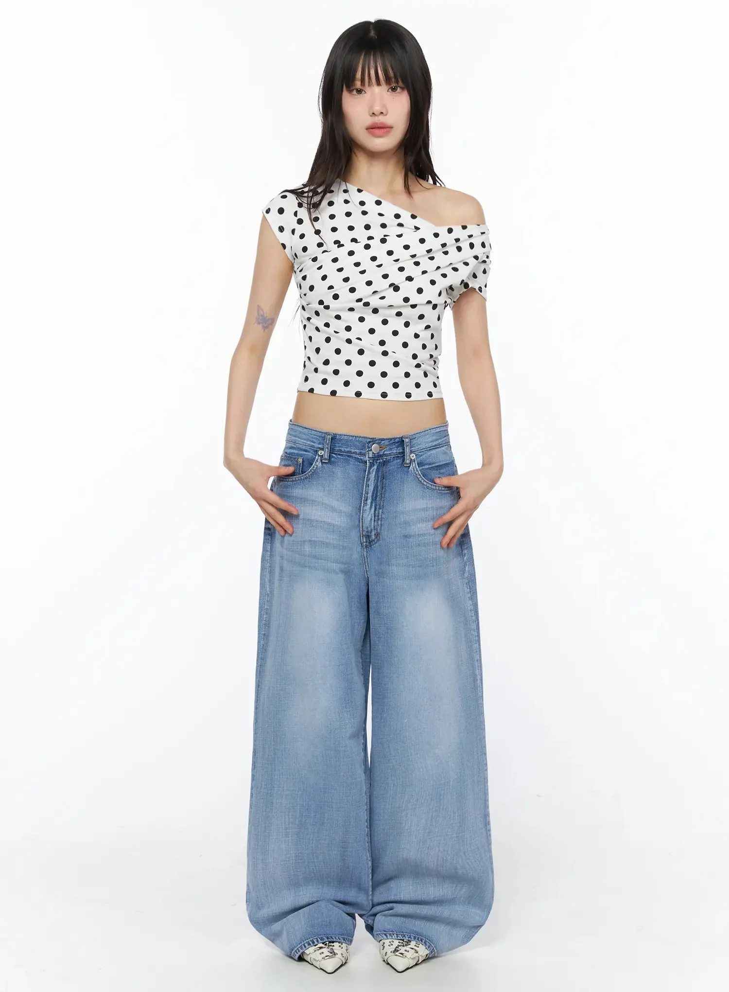 Polka Dot Off-Shoulder Crop Top IY525 - Image 3