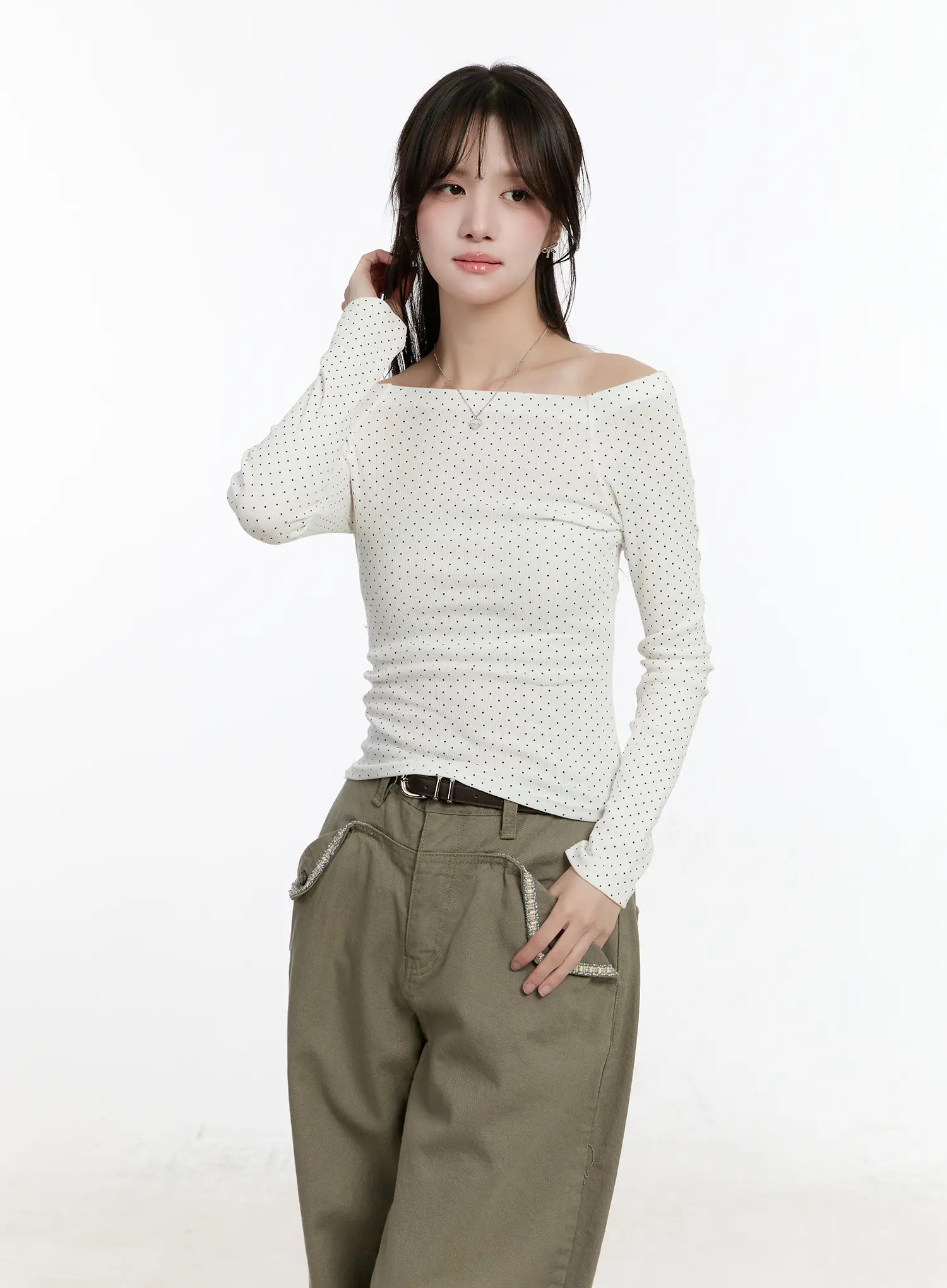 Polka Dot Off-Shoulder Long Sleeve Top CM510 - Image 5