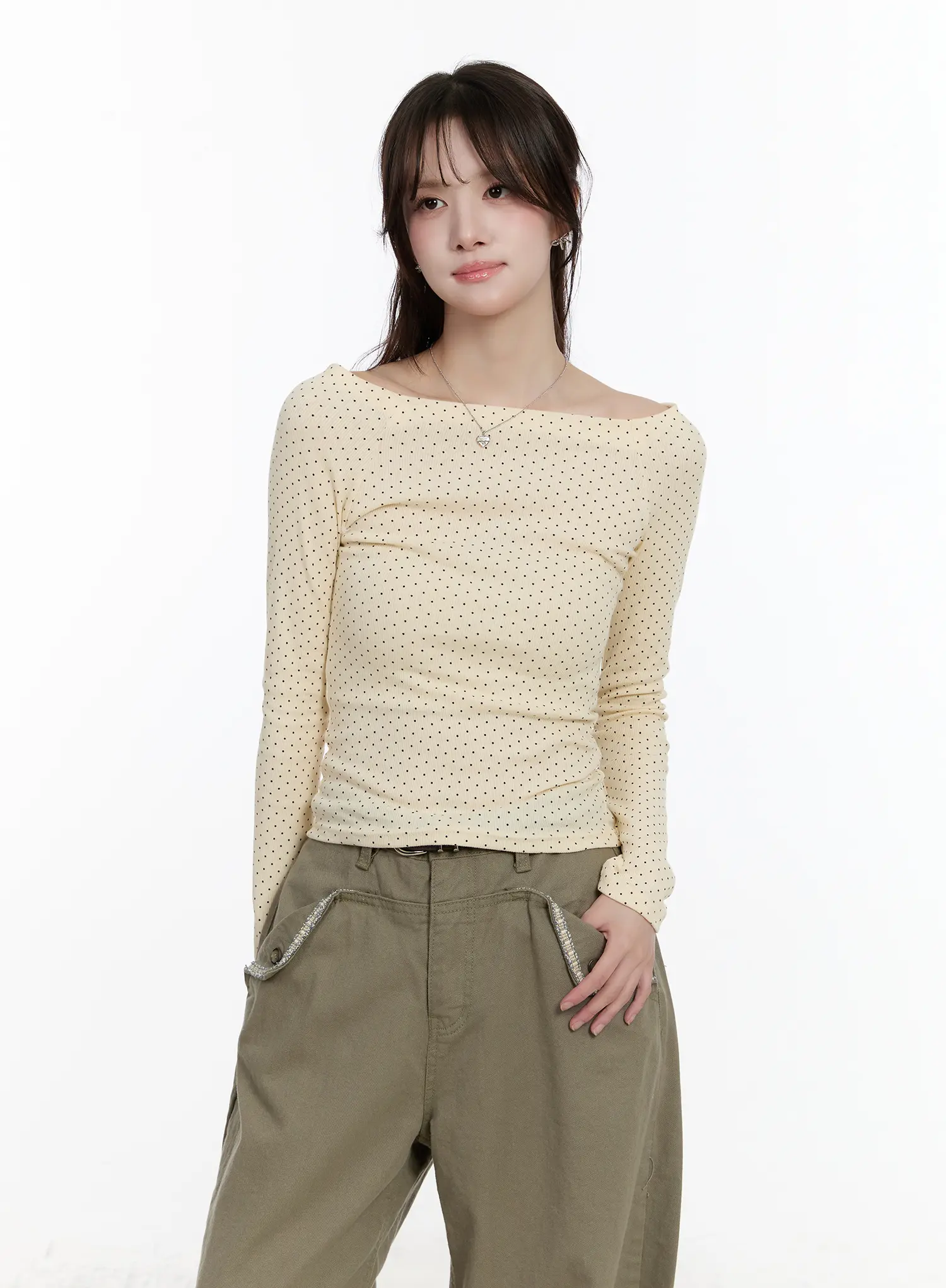 Polka Dot Off-Shoulder Long Sleeve Top CM510 - Image 8