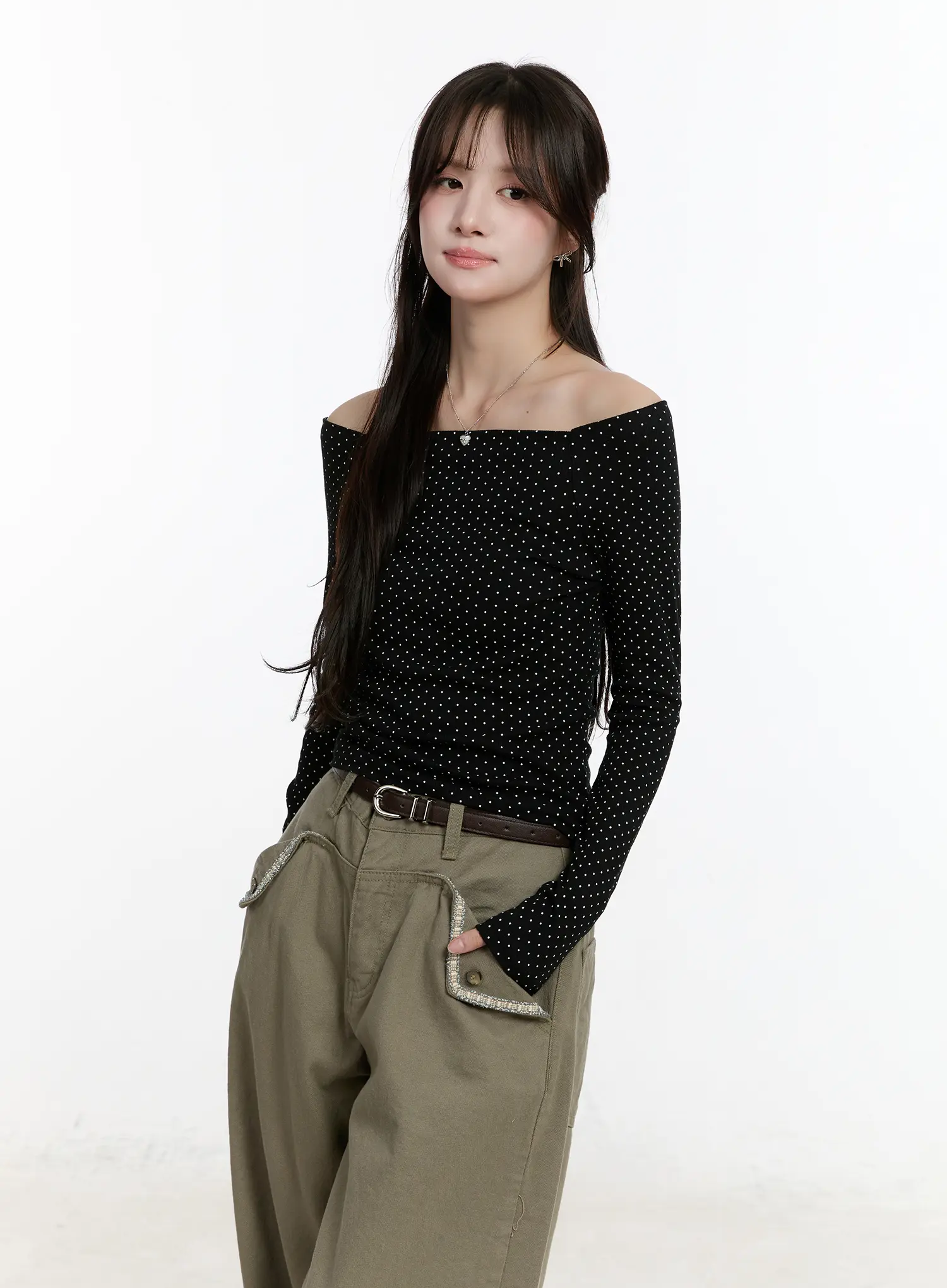 Polka Dot Off-Shoulder Long Sleeve Top CM510 - Image 9