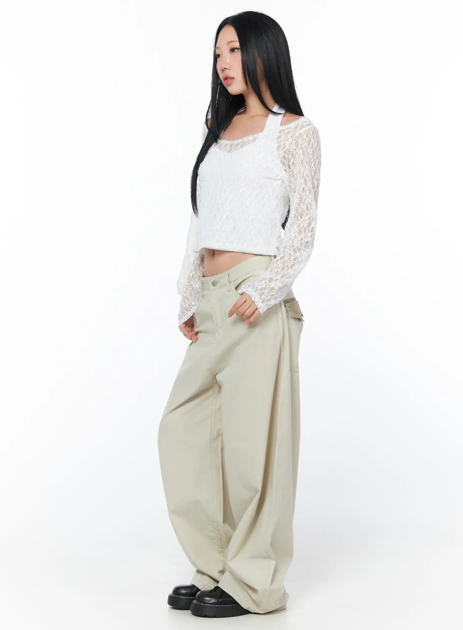 Polka Dot Pocket Wide Cotton Pants CY512 - Image 6