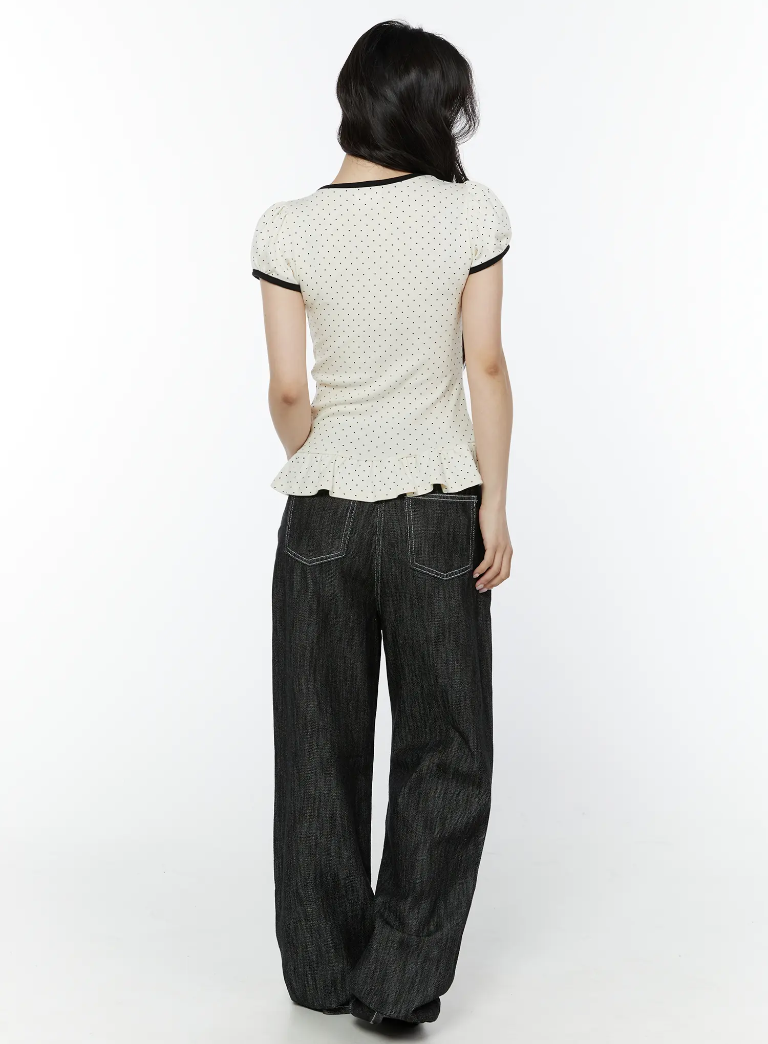 Polka Dot Puff Sleeve Ribbon Top IY507 - Image 9