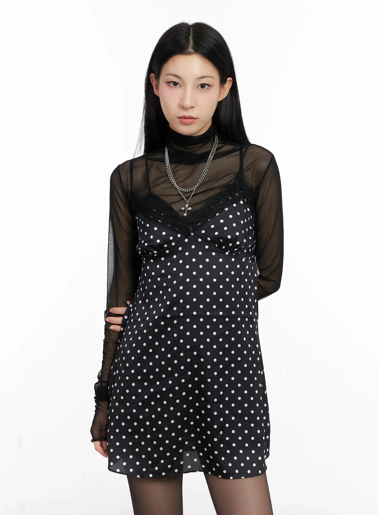 Polka Dot Satin Lace Mini Dress CG525 - Image 12