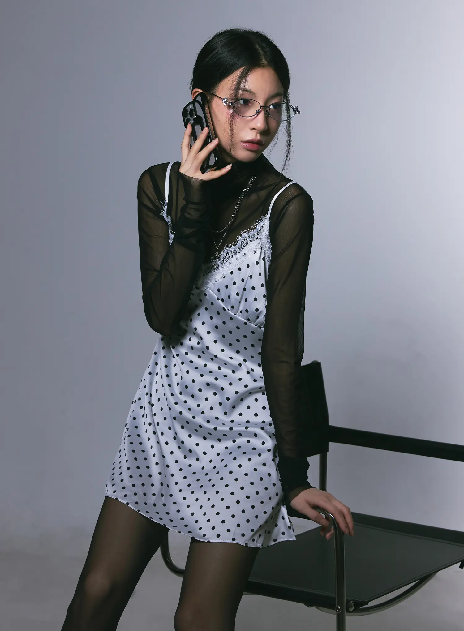 Polka Dot Satin Lace Mini Dress CG525 - Image 3