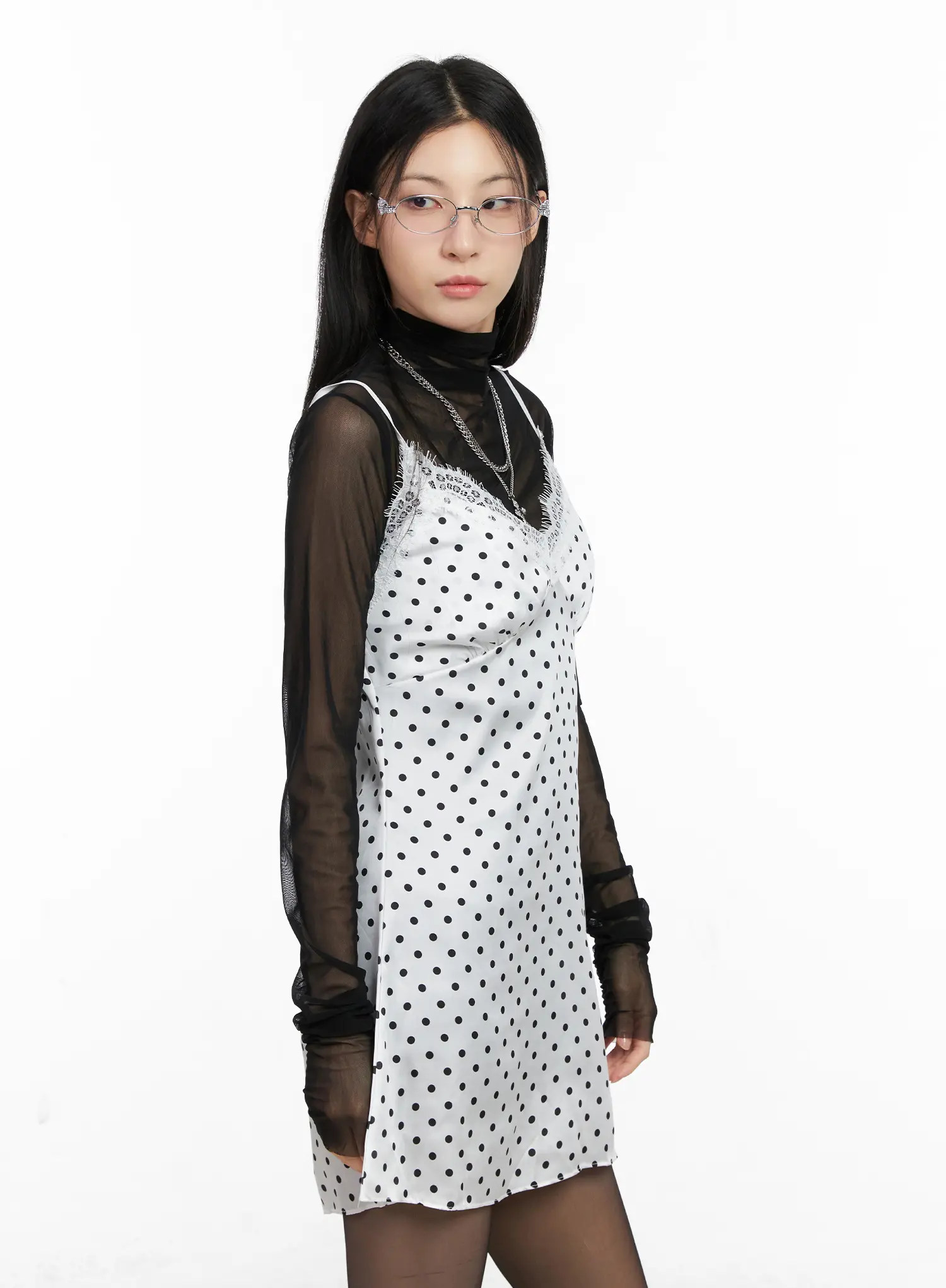 Polka Dot Satin Lace Mini Dress CG525 - Image 8