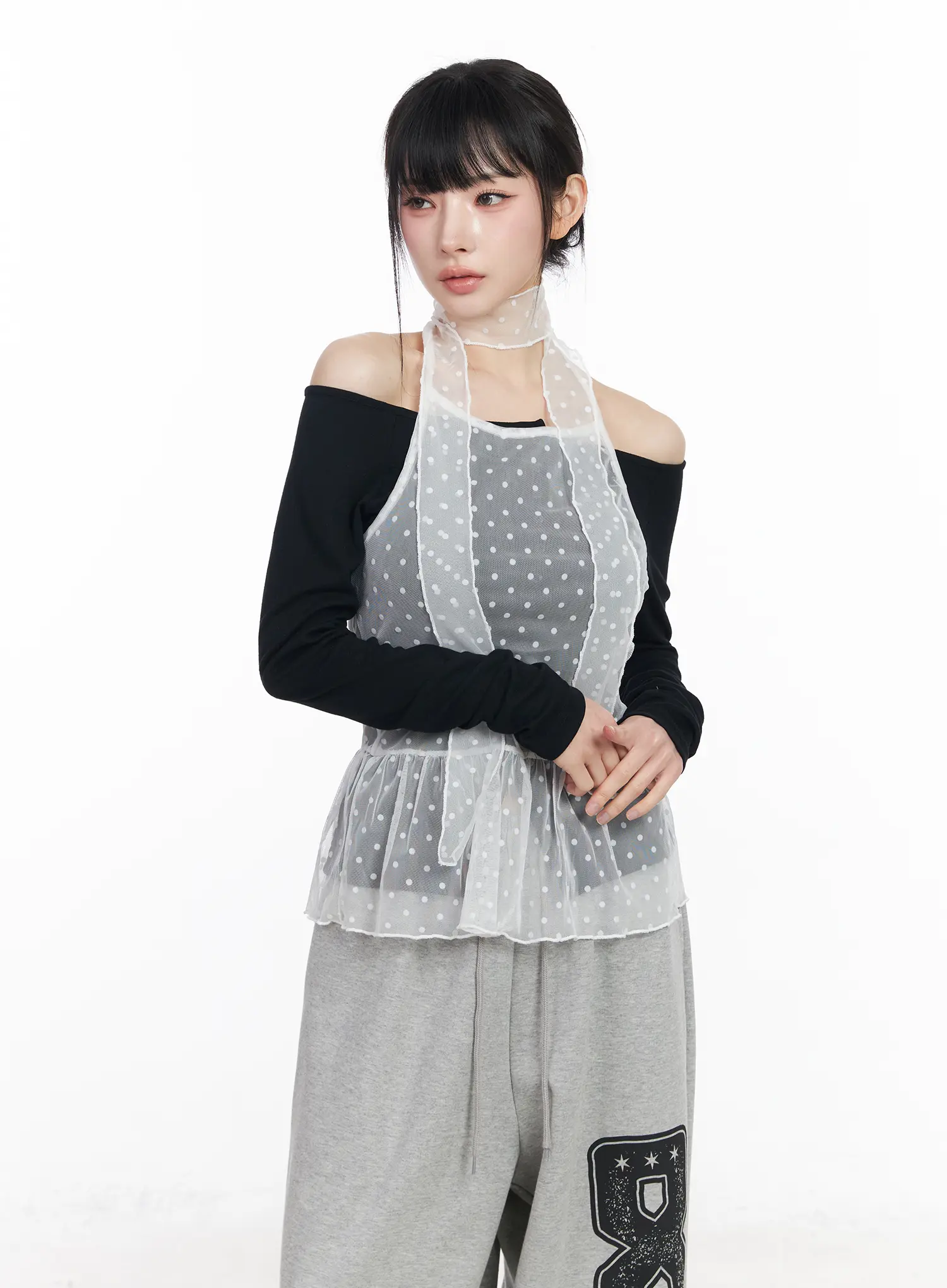 Polka Dot Sheer Tank Top and Scarf CF518 - Image 2