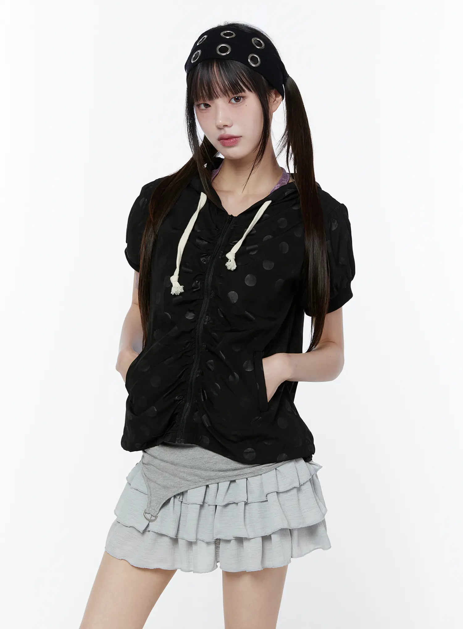 Polka Dot Short Sleeve Windbreaker Jacket CU508