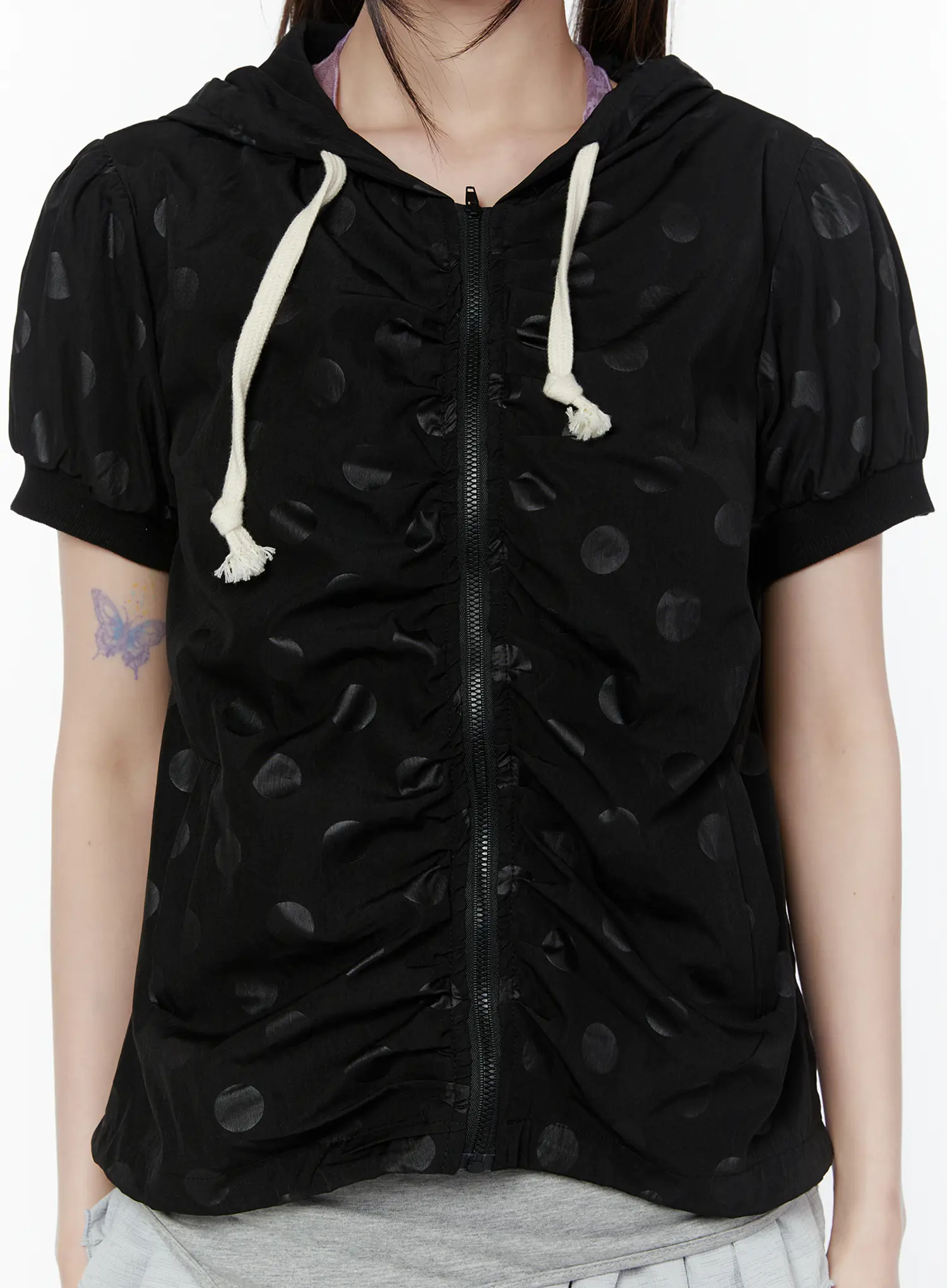 Polka Dot Short Sleeve Windbreaker Jacket CU508 - Image 4