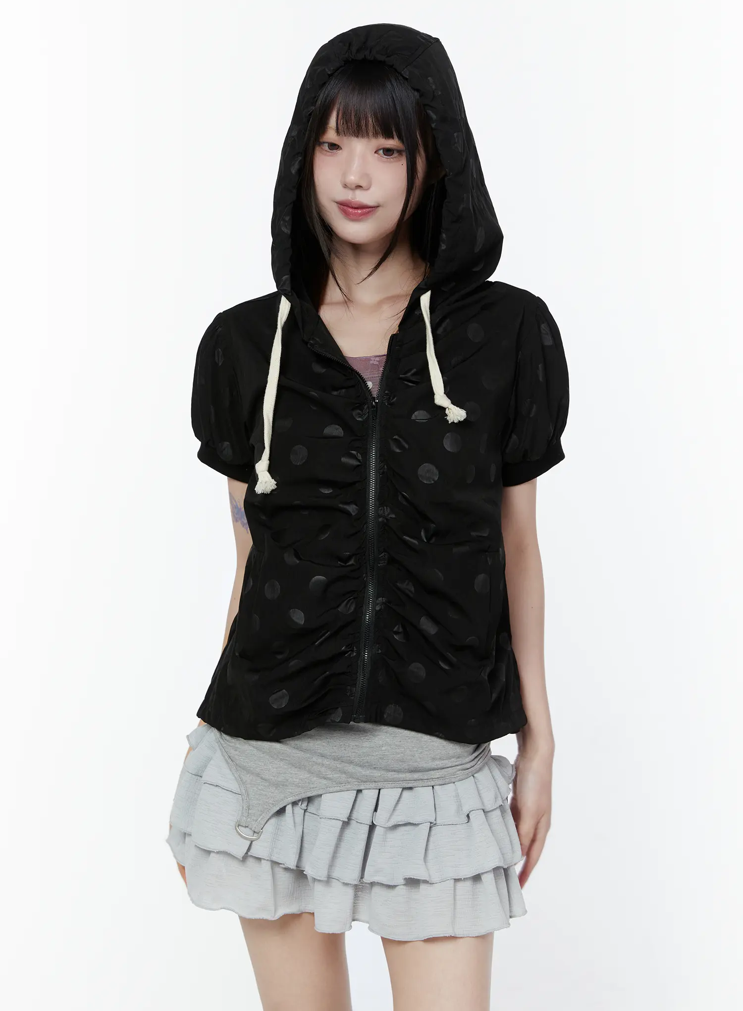 Polka Dot Short Sleeve Windbreaker Jacket CU508 - Image 5