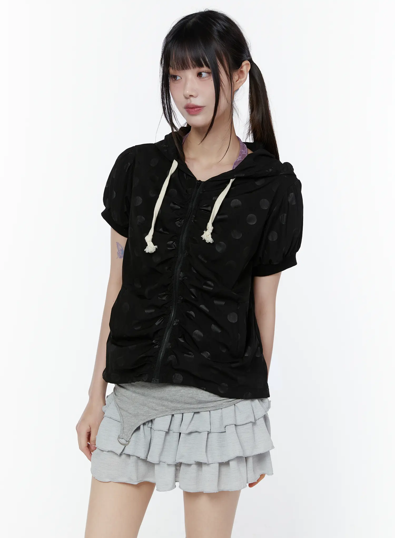 Polka Dot Short Sleeve Windbreaker Jacket CU508 - Image 6