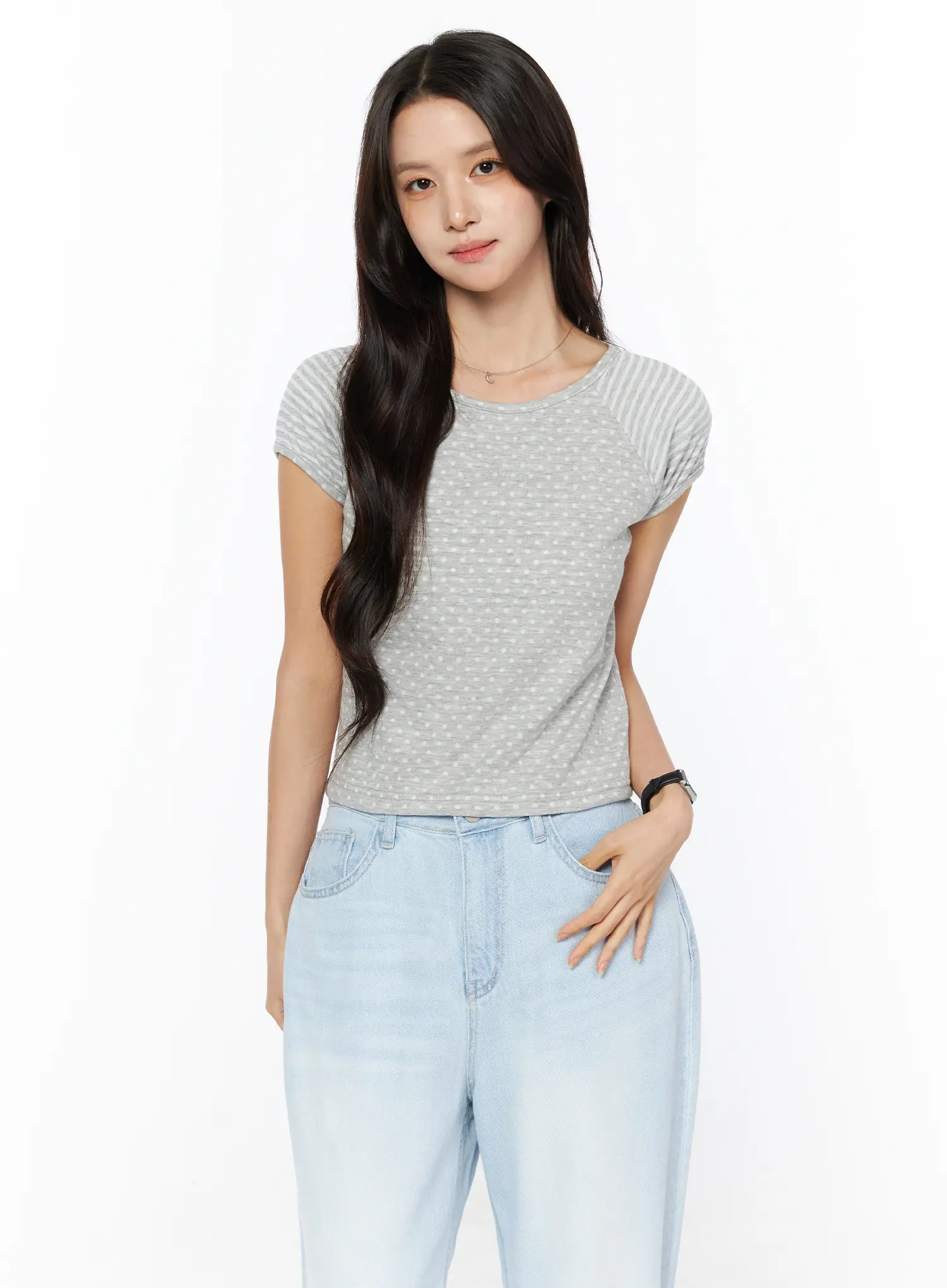 Polka Dot Striped Crop Tee CU522