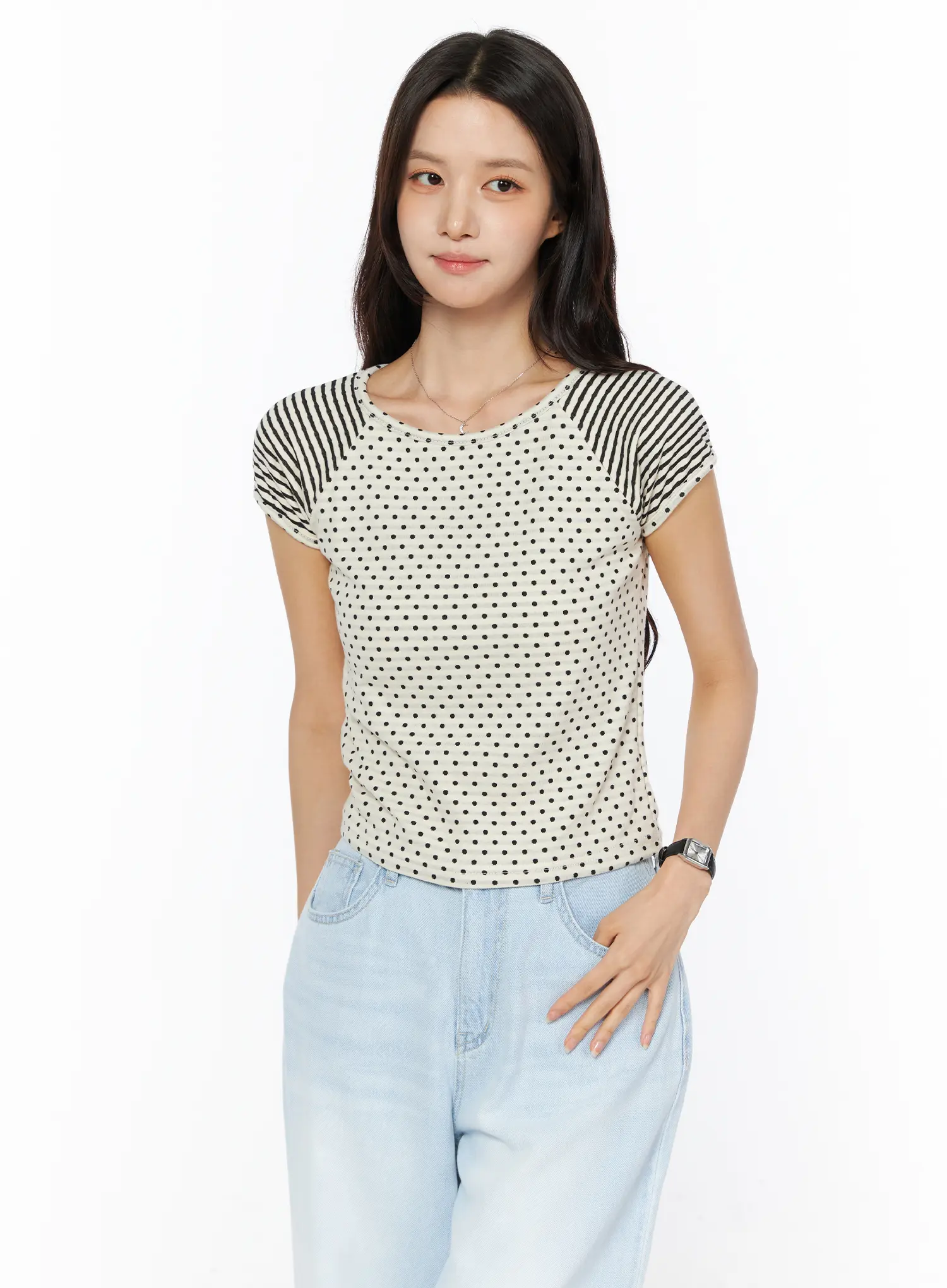 Polka Dot Striped Crop Tee CU522 - Image 6