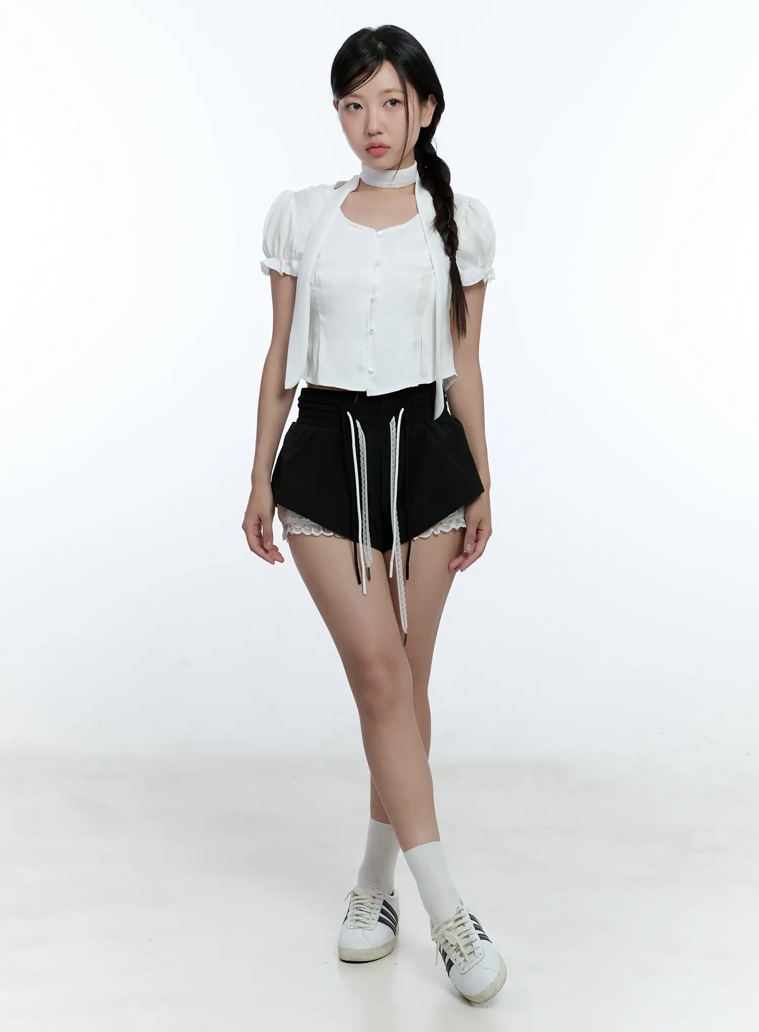 Puff Sleeve Crop Top & Scarf CU527 - Image 3