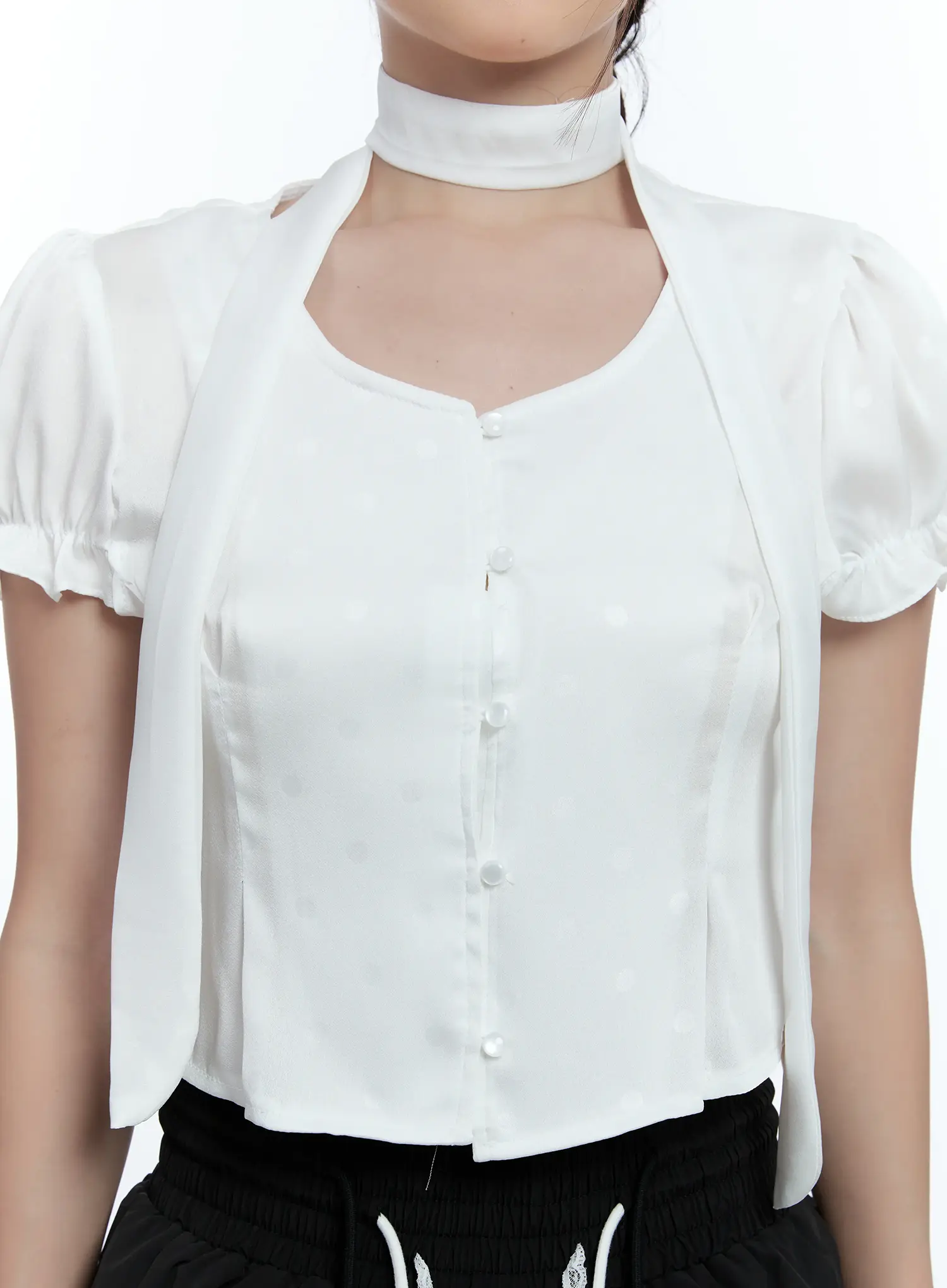 Puff Sleeve Crop Top & Scarf CU527 - Image 9