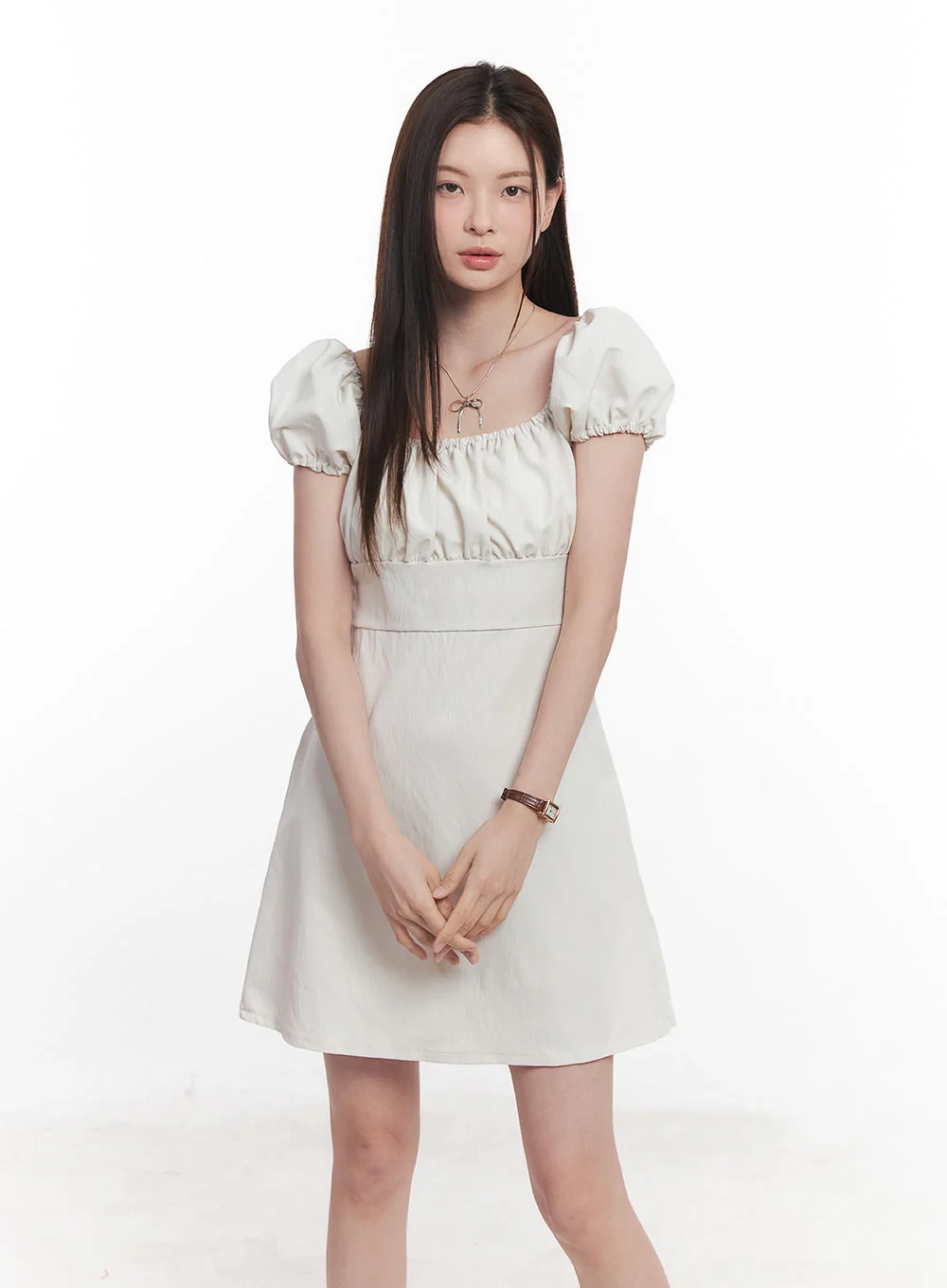 Puff-Sleeve Shirring Mini Dress CY515 - Image 4