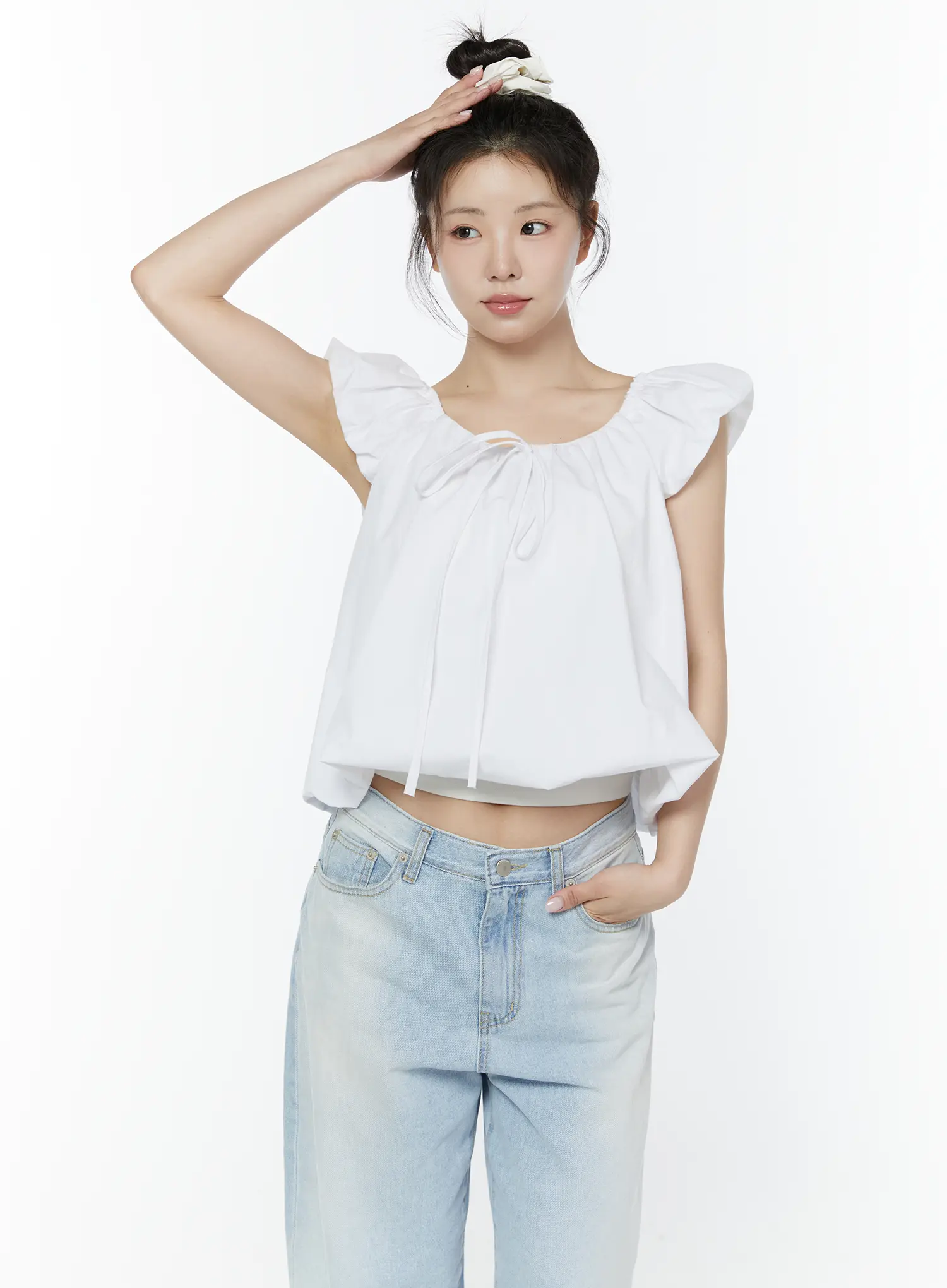 Puff Sleeve Tie-Front Blouse IY511 - Image 3