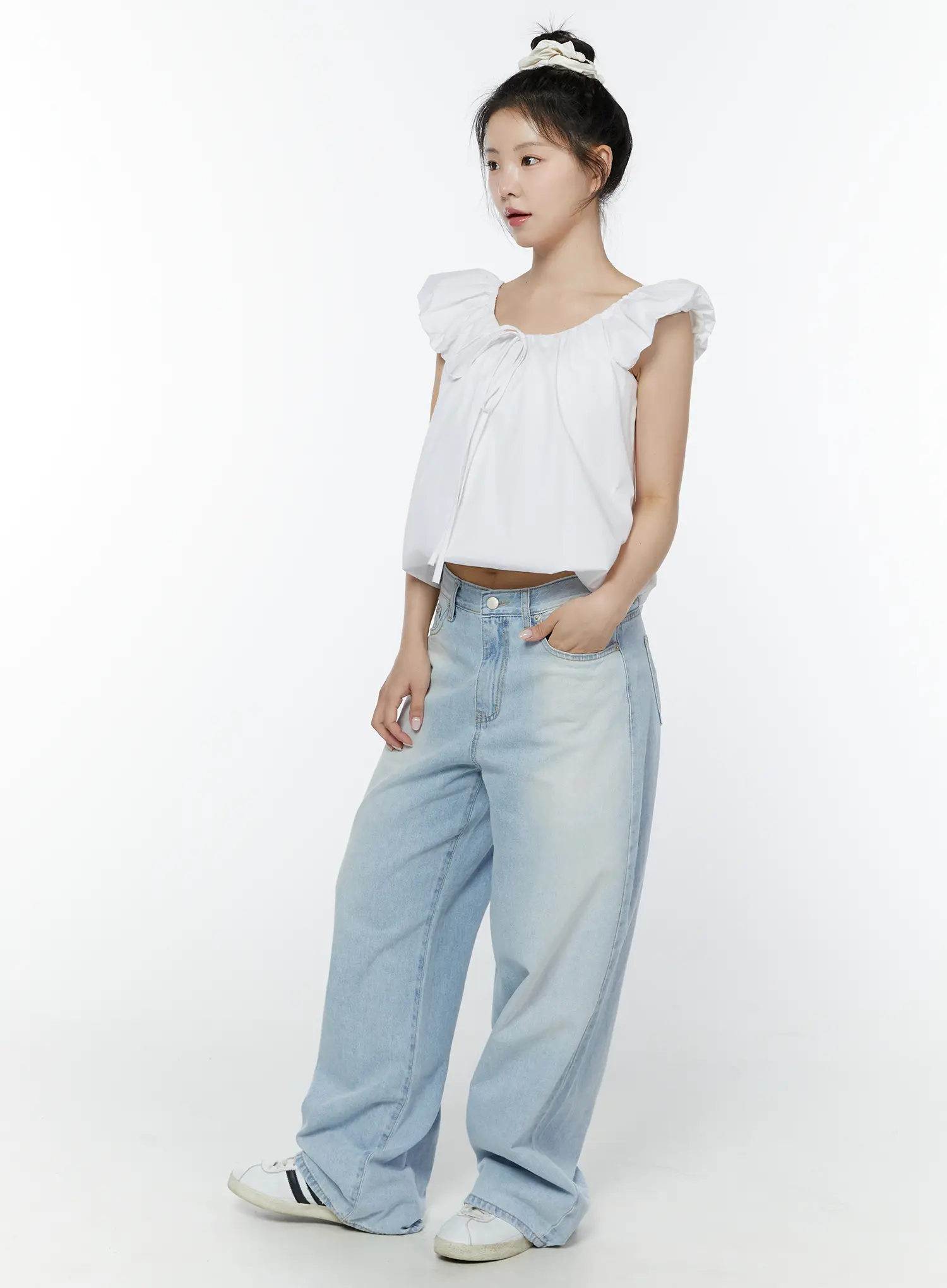 Puff Sleeve Tie-Front Blouse IY511 - Image 9