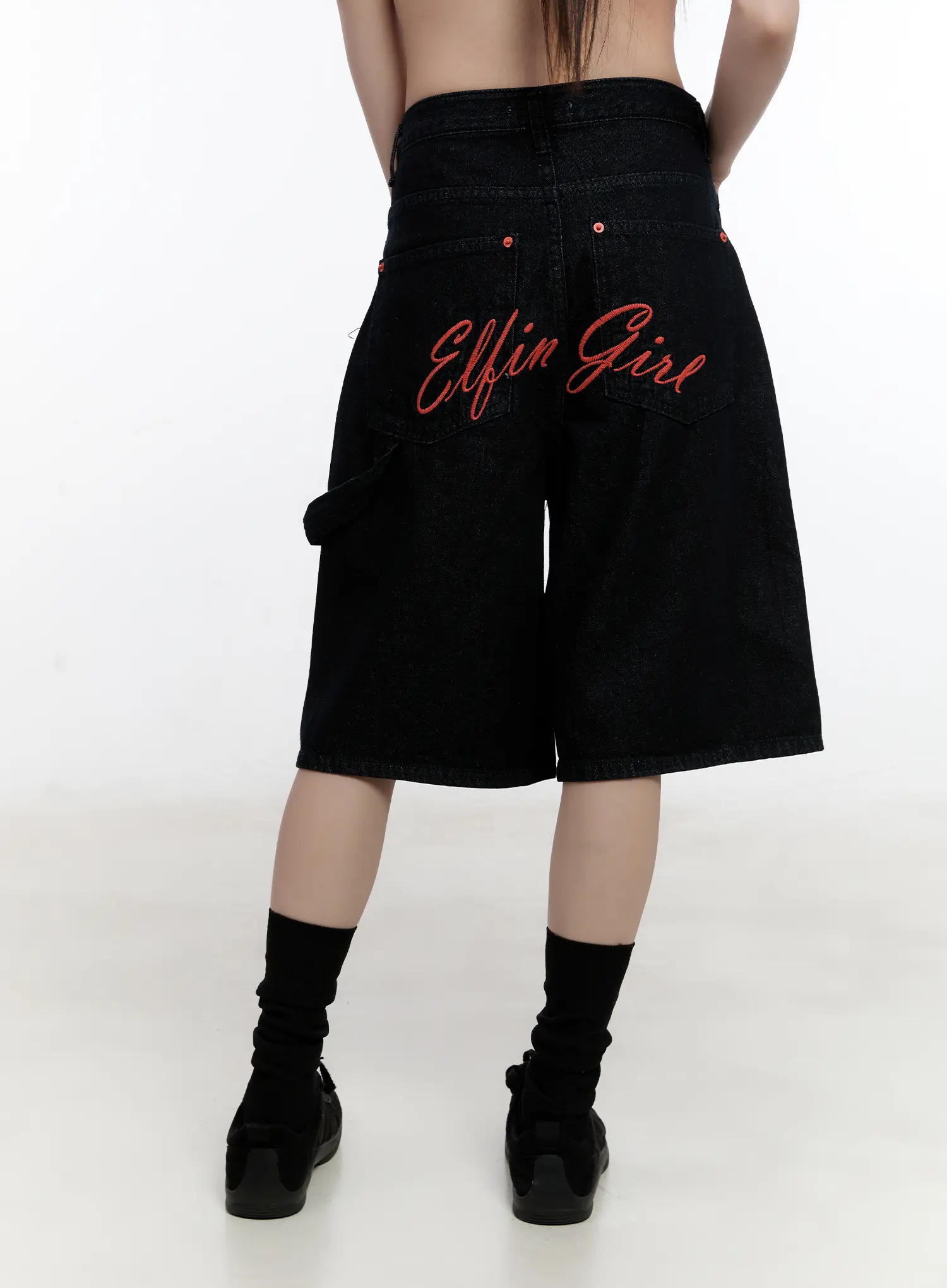 Red Text Graphic Embroidered Jorts CL504 - Image 8