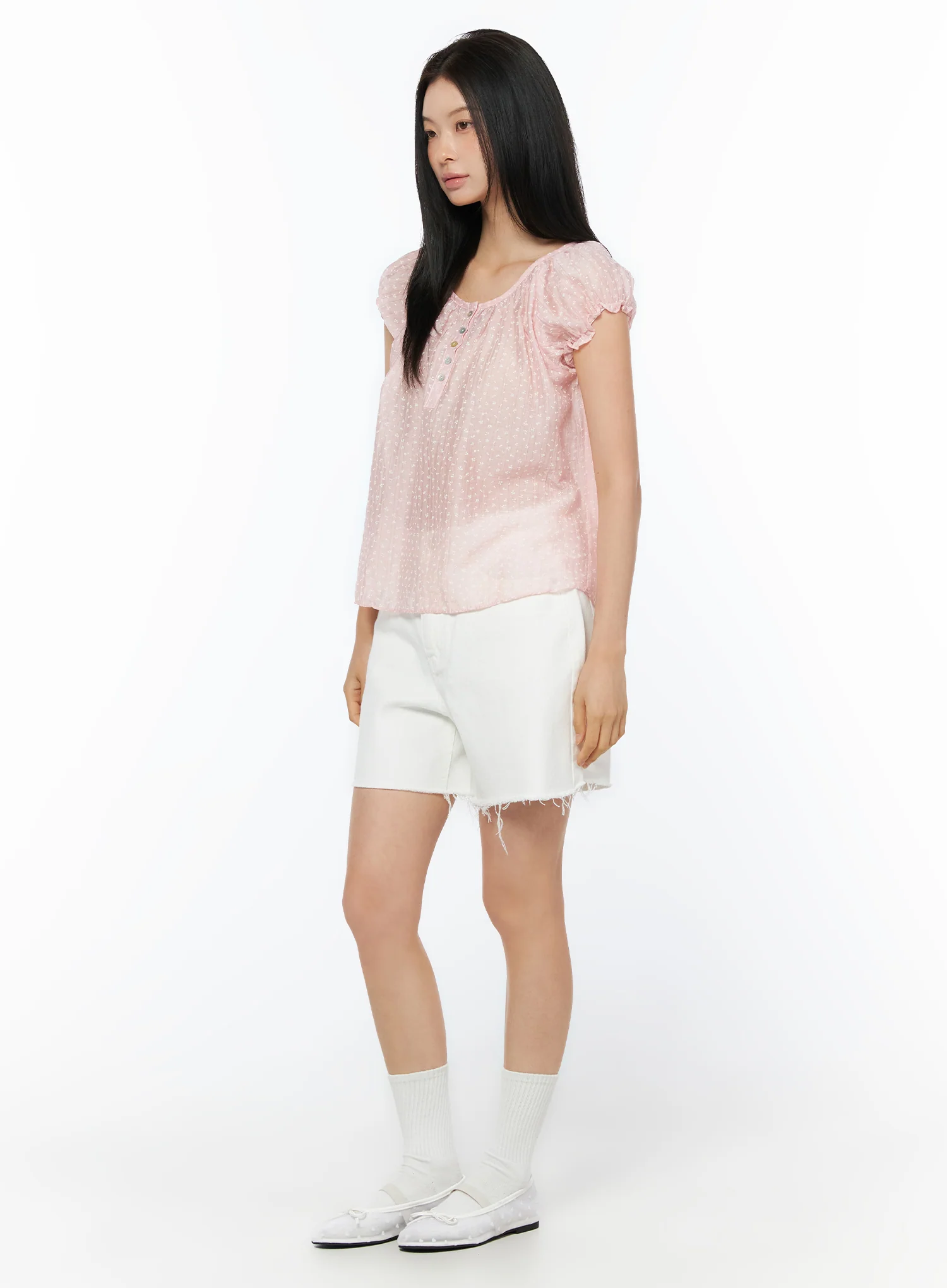 Relaxed Fit Cut-Out Denim Shorts IU519 - Image 6
