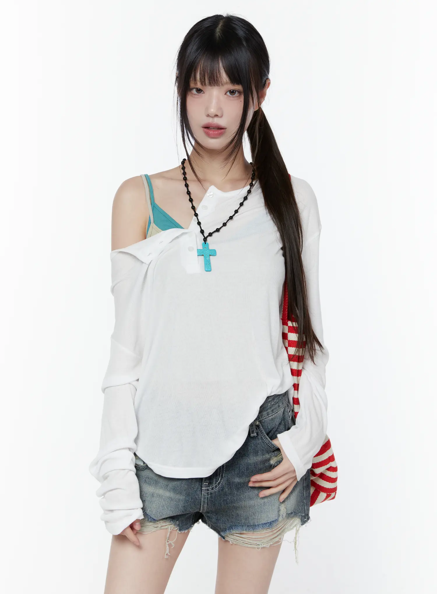 Relaxed Fit Ribbed Henley Tee CU508